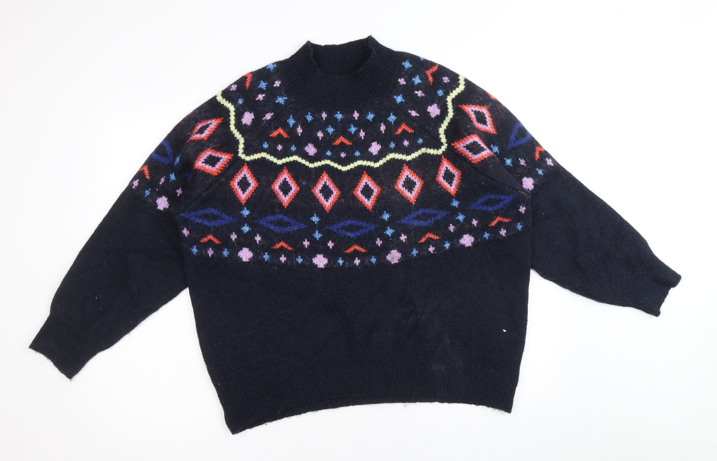 Marks and Spencer Womens Blue High Neck Acrylic Pullover Jumper Size L
