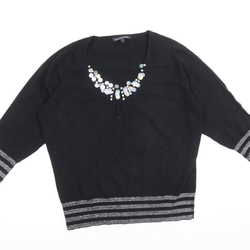 Karen Scott Womens Black Scoop Neck Acrylic Pullover Jumper Size 14