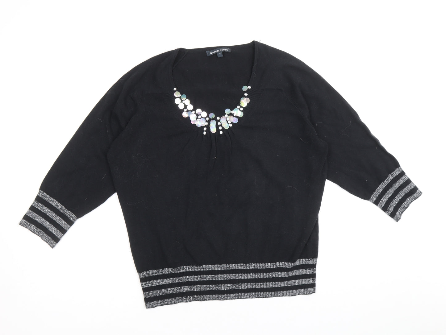 Karen Scott Womens Black Scoop Neck Acrylic Pullover Jumper Size 14