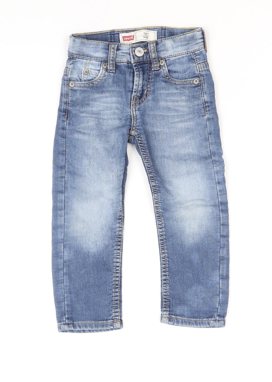 Signature by Levi Strauss & Co. Boys Blue Cotton Straight Jeans Size 3 Years Regular Zip