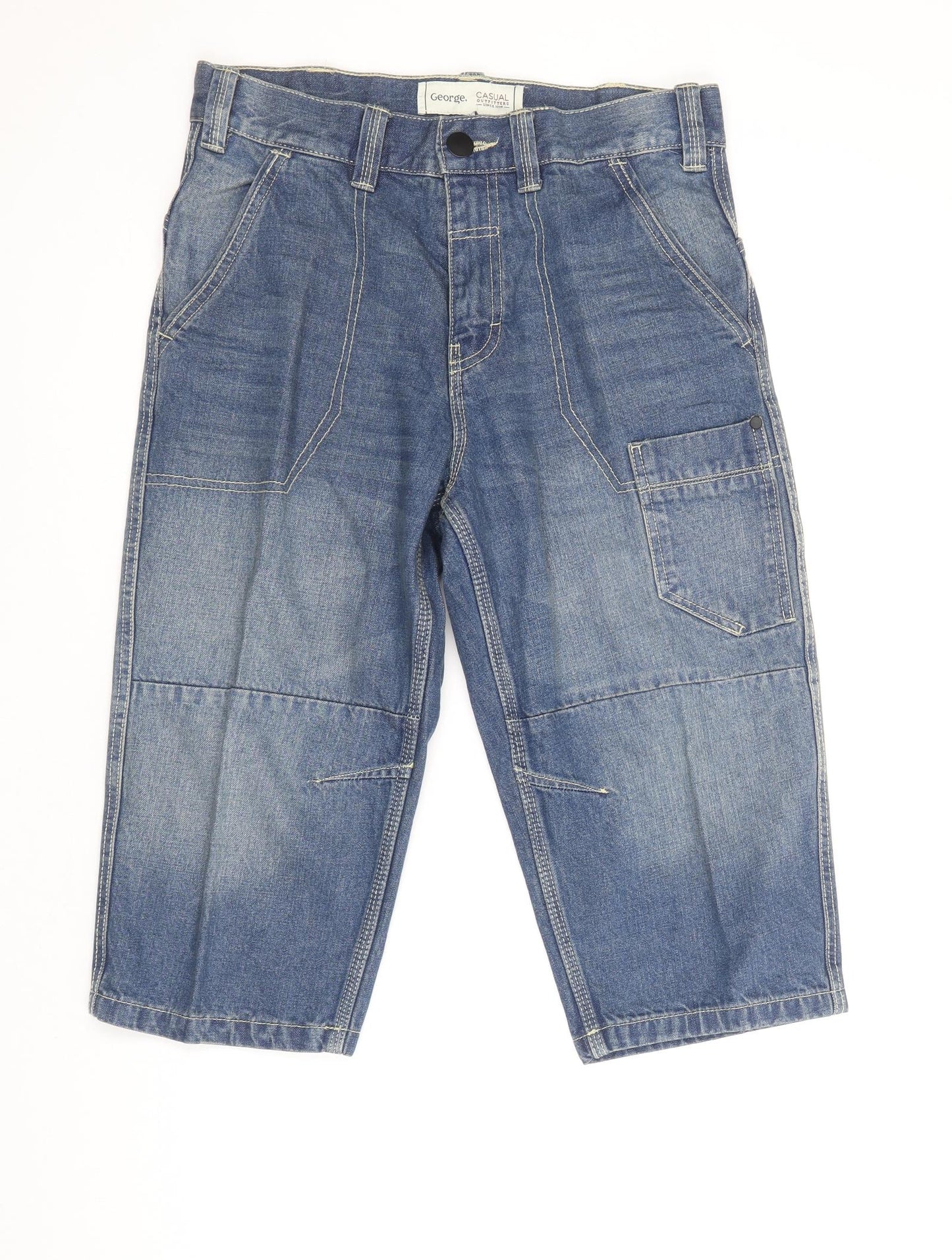 George Mens Blue Cotton Cropped Jeans Size 30 in Regular Zip