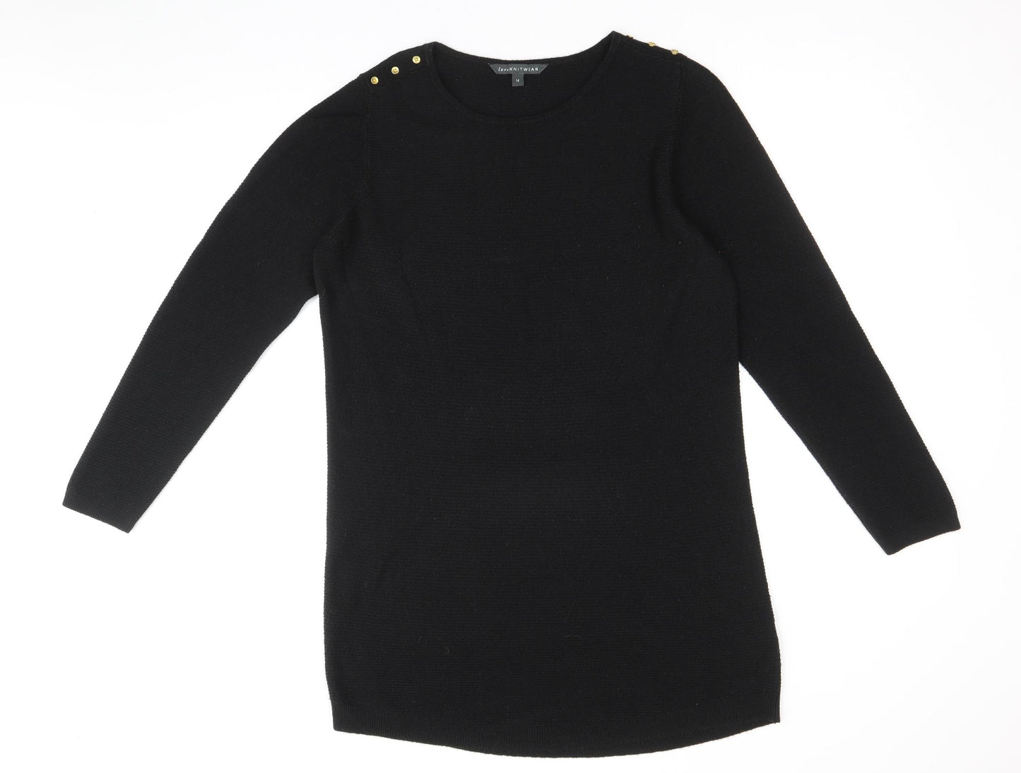Bonmarché Womens Black Round Neck Acrylic Pullover Jumper Size 14