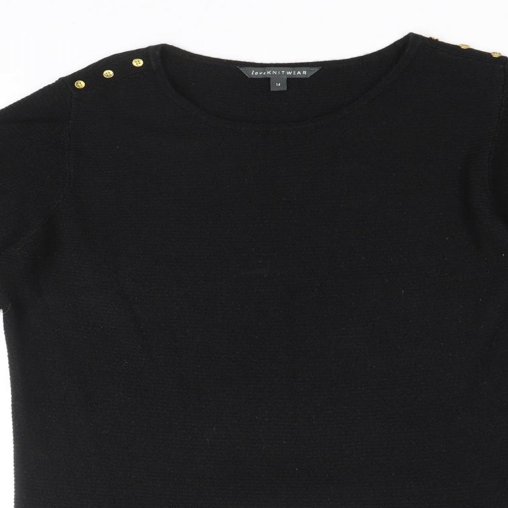 Bonmarché Womens Black Round Neck Acrylic Pullover Jumper Size 14