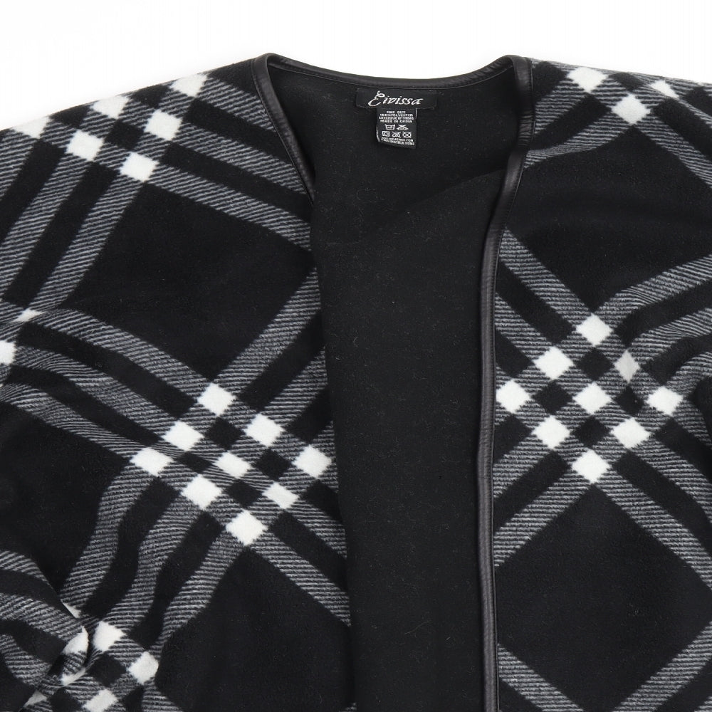 Evissa Womens Black V-Neck Plaid Polyester Cardigan Jumper One Size - Shawl