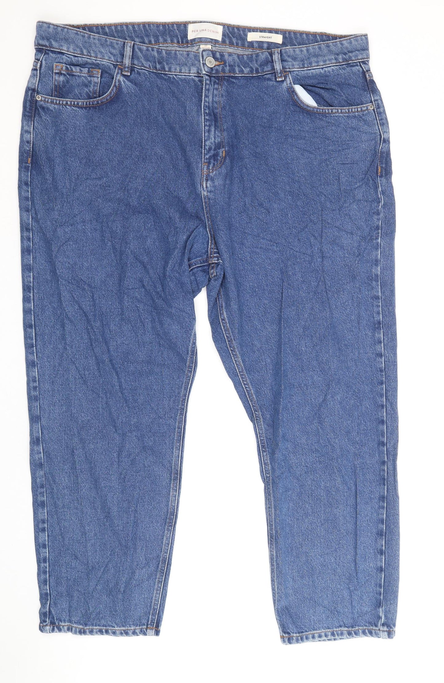 Per Una Womens Blue Cotton Straight Jeans Size 42 in Regular Zip