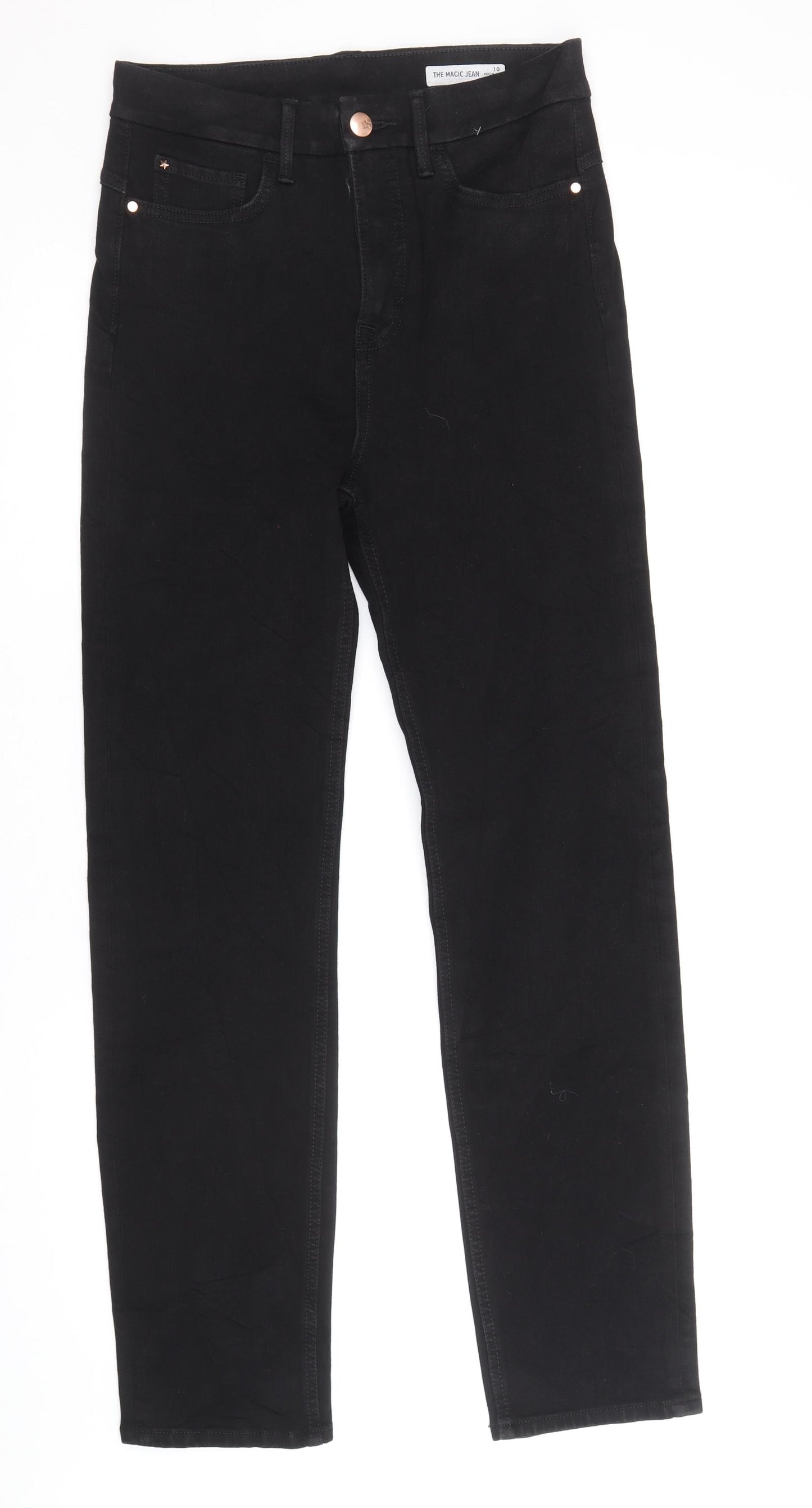Marks and Spencer Womens Black Cotton Straight Jeans Size 10 Regular Zip