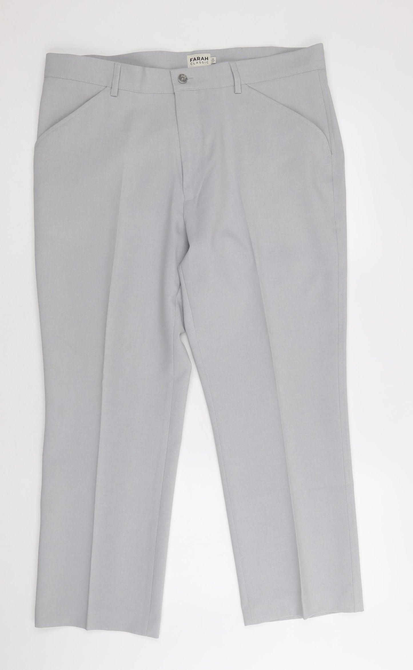 Farah Mens Grey Polyester Trousers Size 36 in Regular Zip
