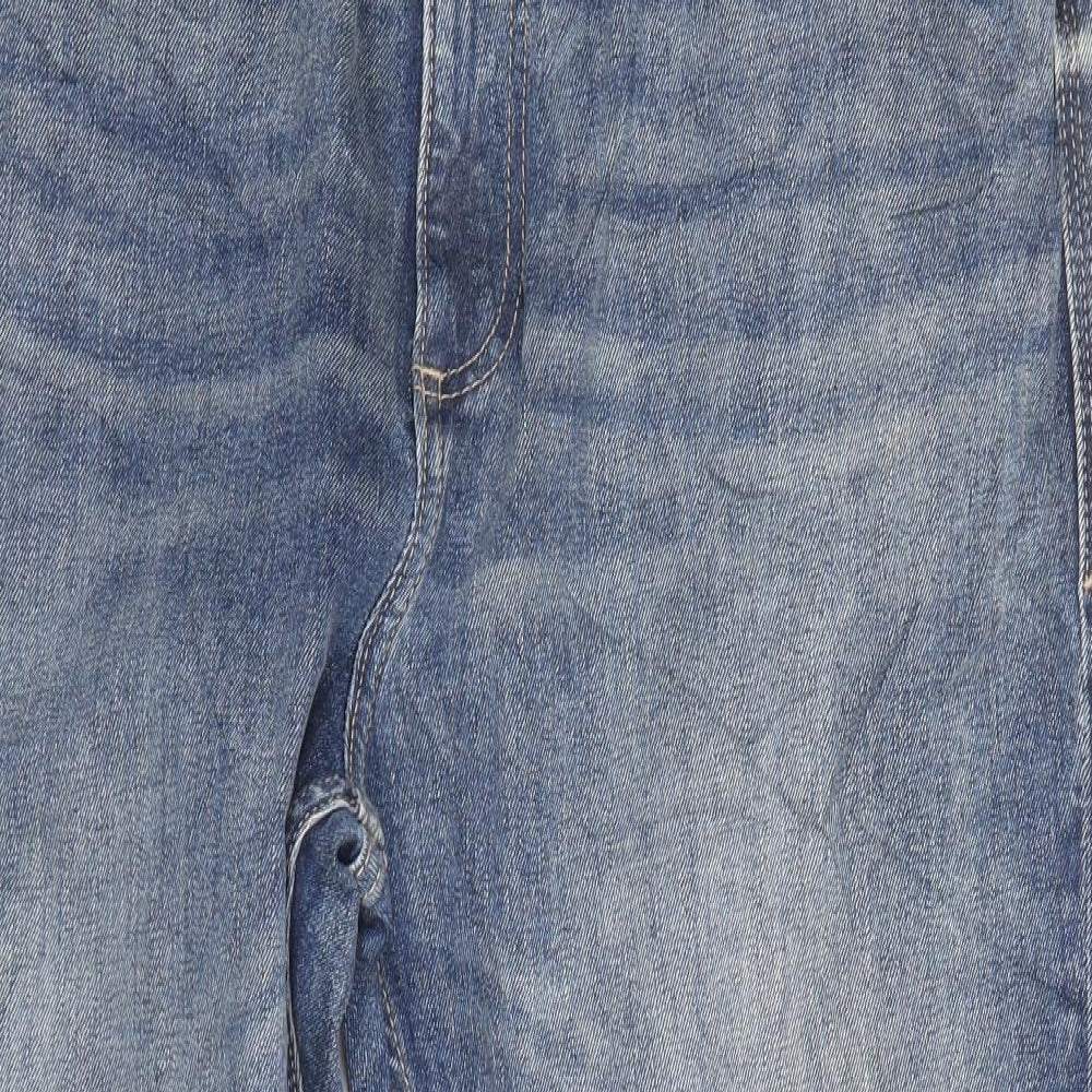 Marks and Spencer Mens Blue Cotton Tapered Jeans Size 38 in Regular Zip - Short Length