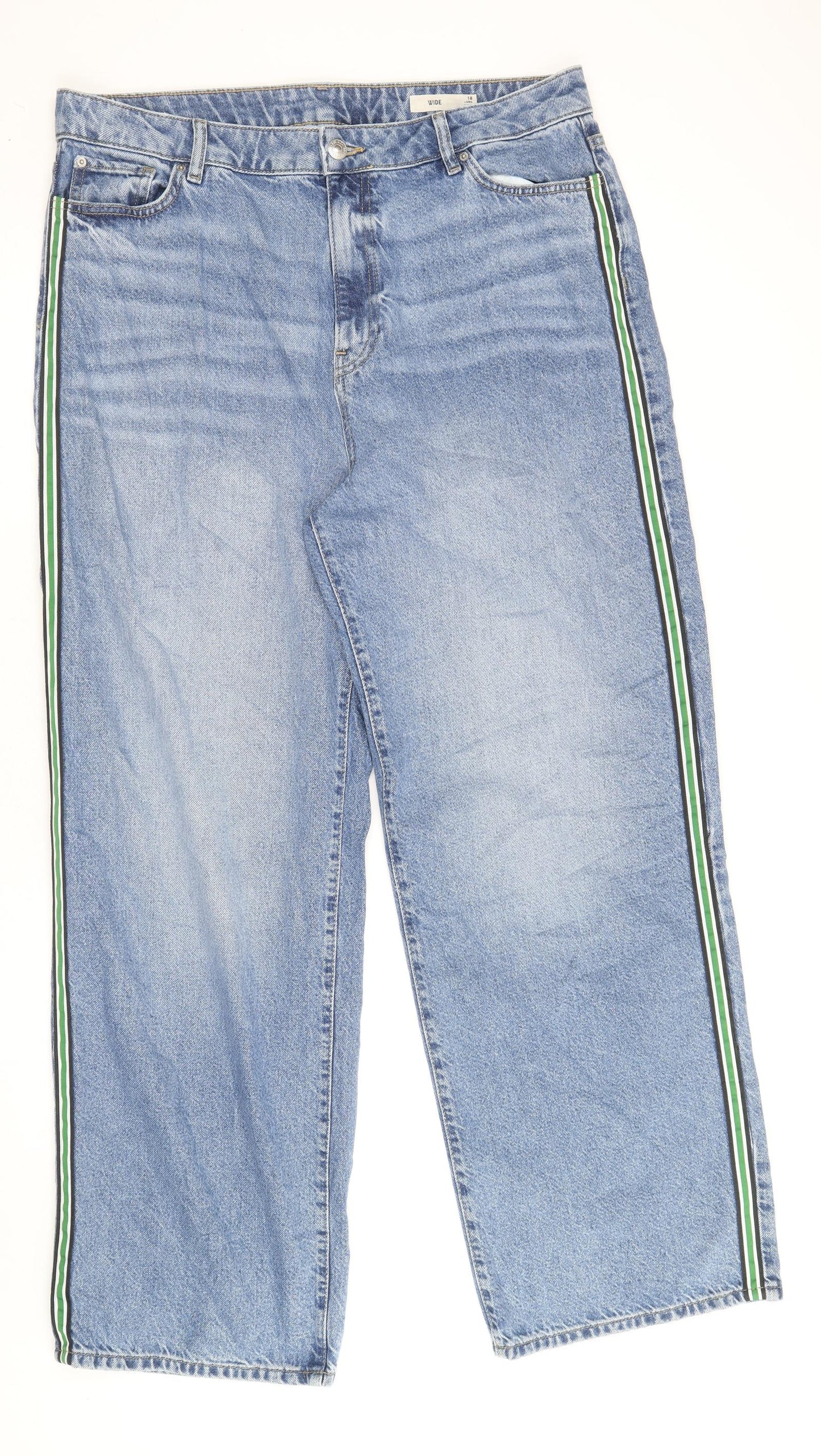 Marks and Spencer Womens Blue Cotton Straight Jeans Size 18 Regular Zip