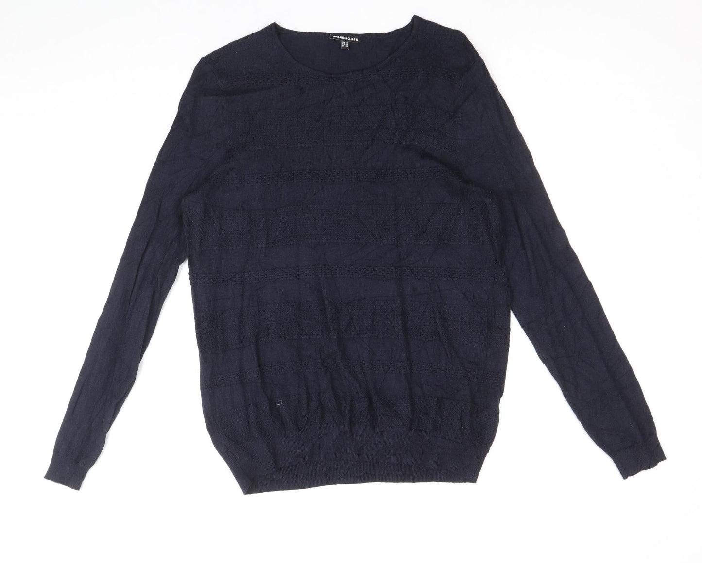 Warehouse Womens Blue Scoop Neck Viscose Pullover Jumper Size 14