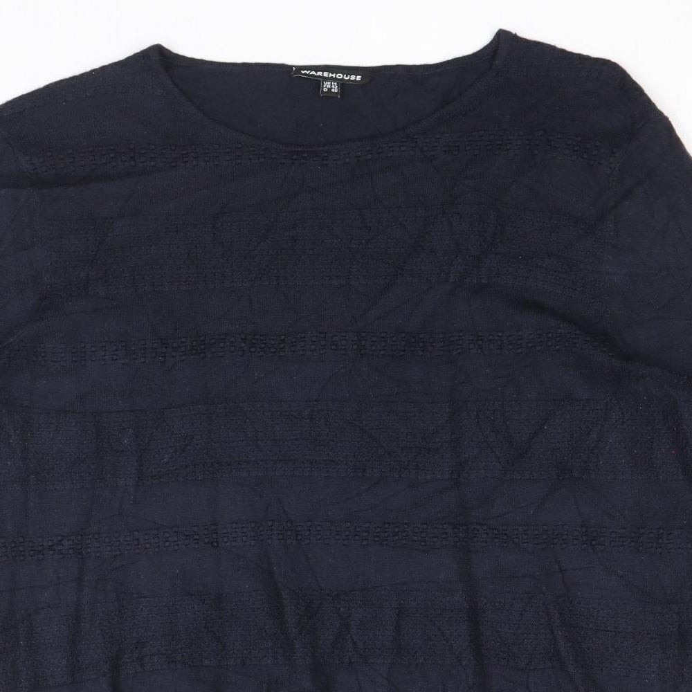 Warehouse Womens Blue Scoop Neck Viscose Pullover Jumper Size 14