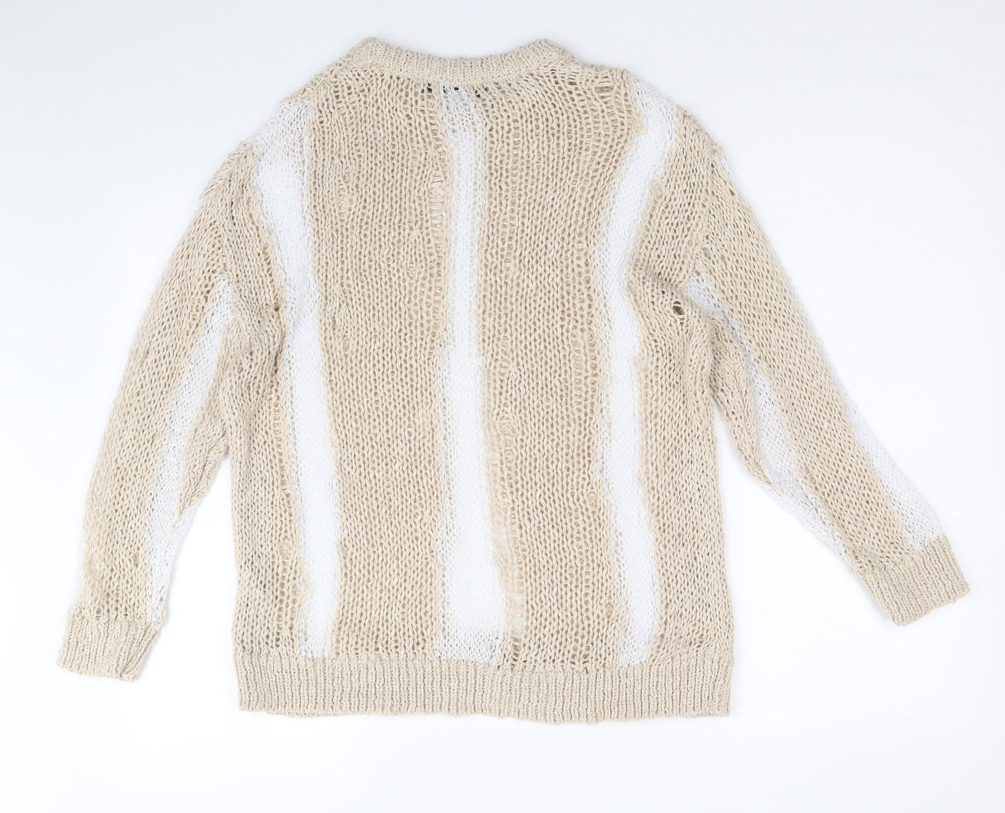 Zara Womens Beige Round Neck Striped Polyester Pullover Jumper Size S