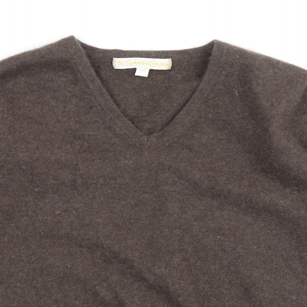 The Cashmere Company Womens Brown V-Neck 100% Cashmere Pullover Jumper Size 6