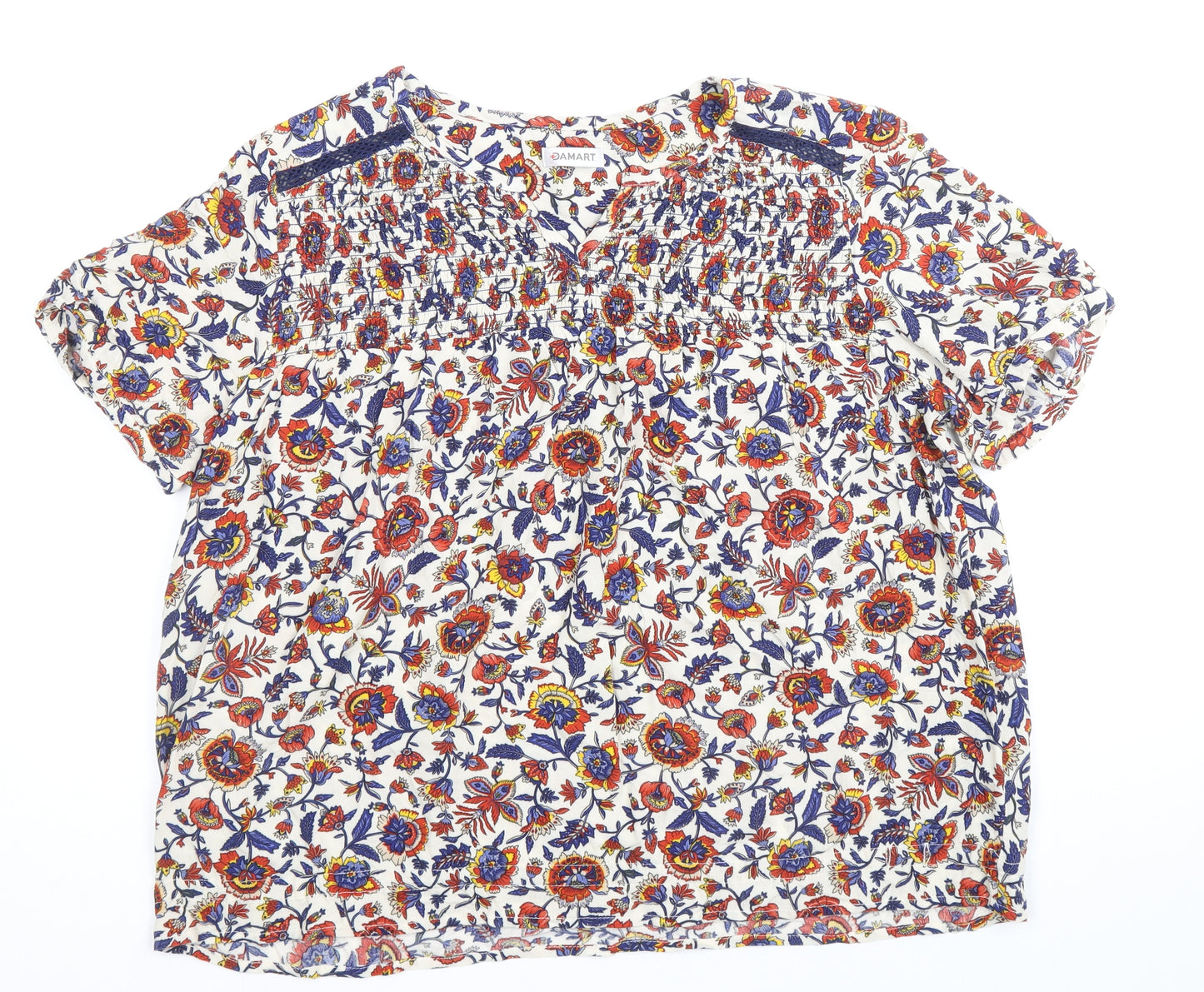 Damart Womens Multicoloured Floral Viscose Basic T-Shirt Size 18 V-Neck