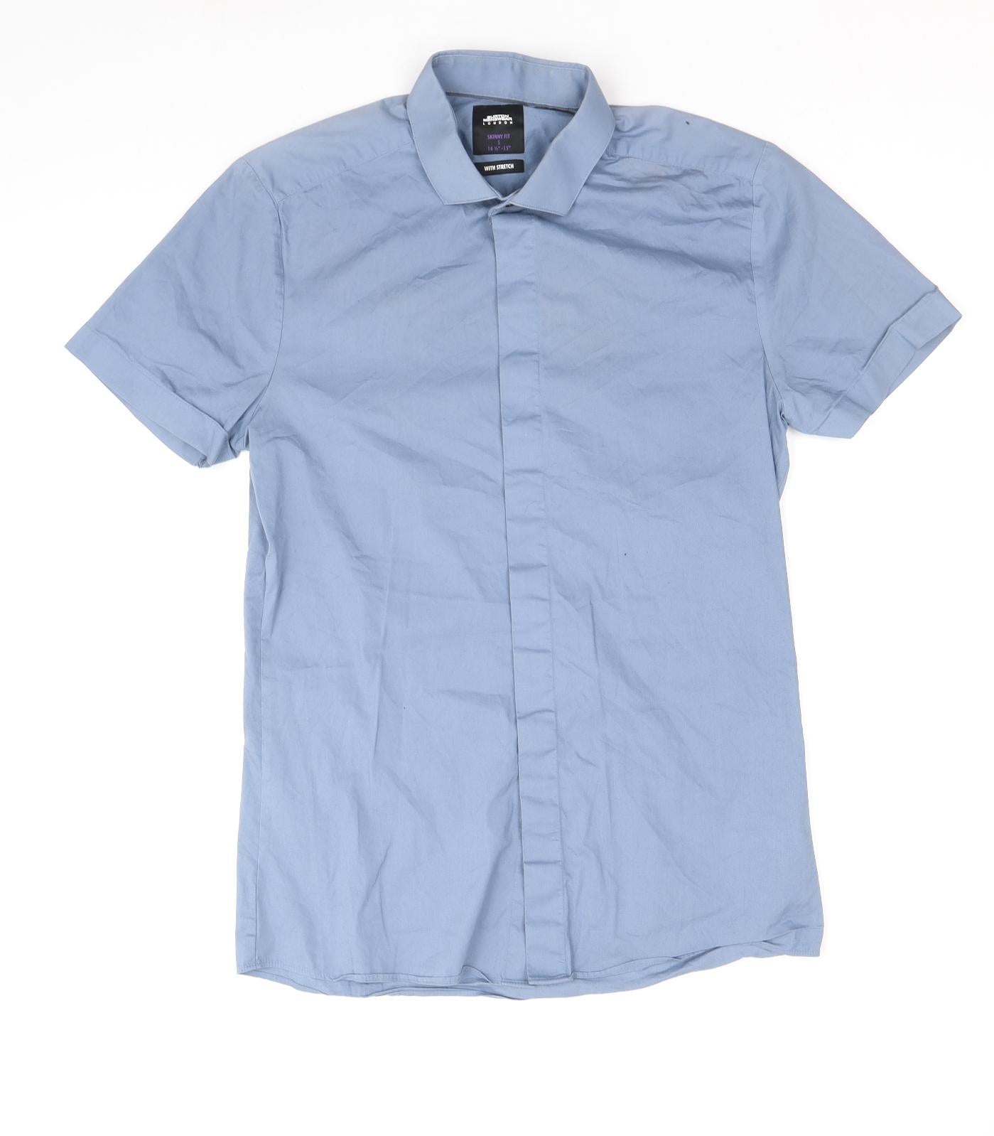 Burton Mens Blue Cotton Dress Shirt Size 14.5 Collared Button