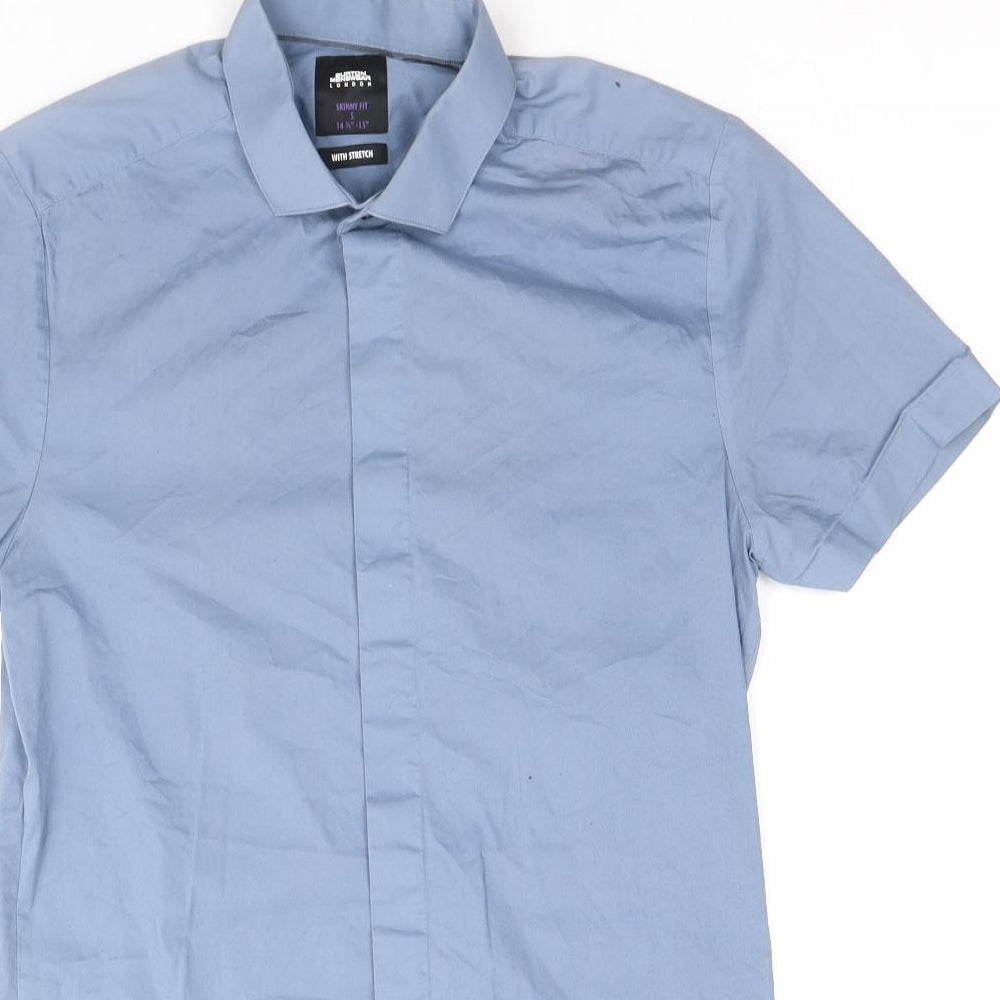 Burton Mens Blue Cotton Dress Shirt Size 14.5 Collared Button