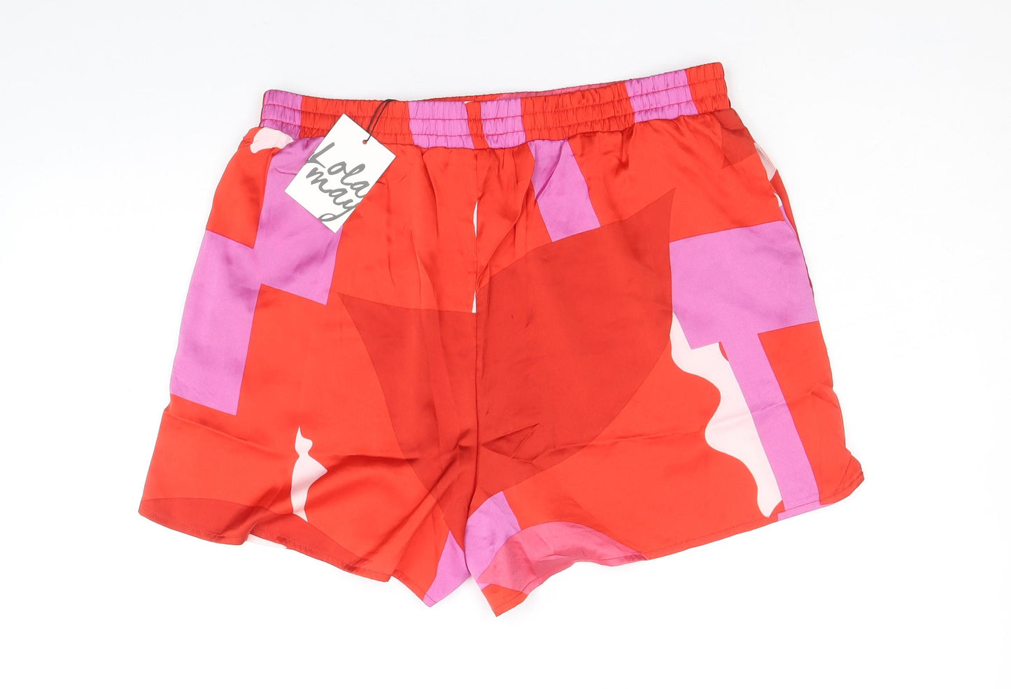 Lola May Womens Red Geometric Polyester Bermuda Shorts Size 14 Regular Drawstring