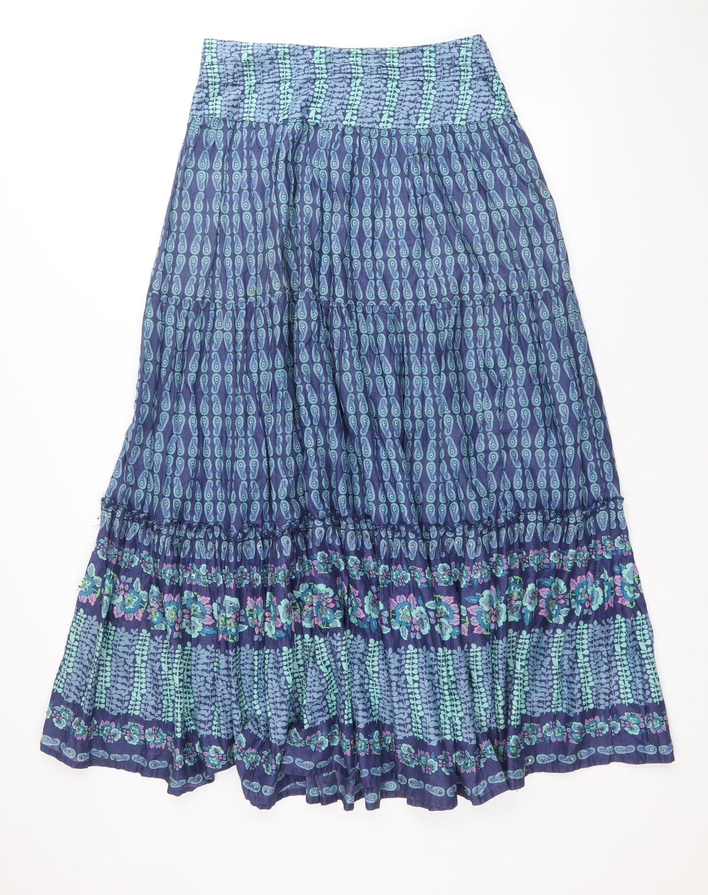 New Look Womens Blue Geometric Cotton Peasant Skirt Size 8 Zip