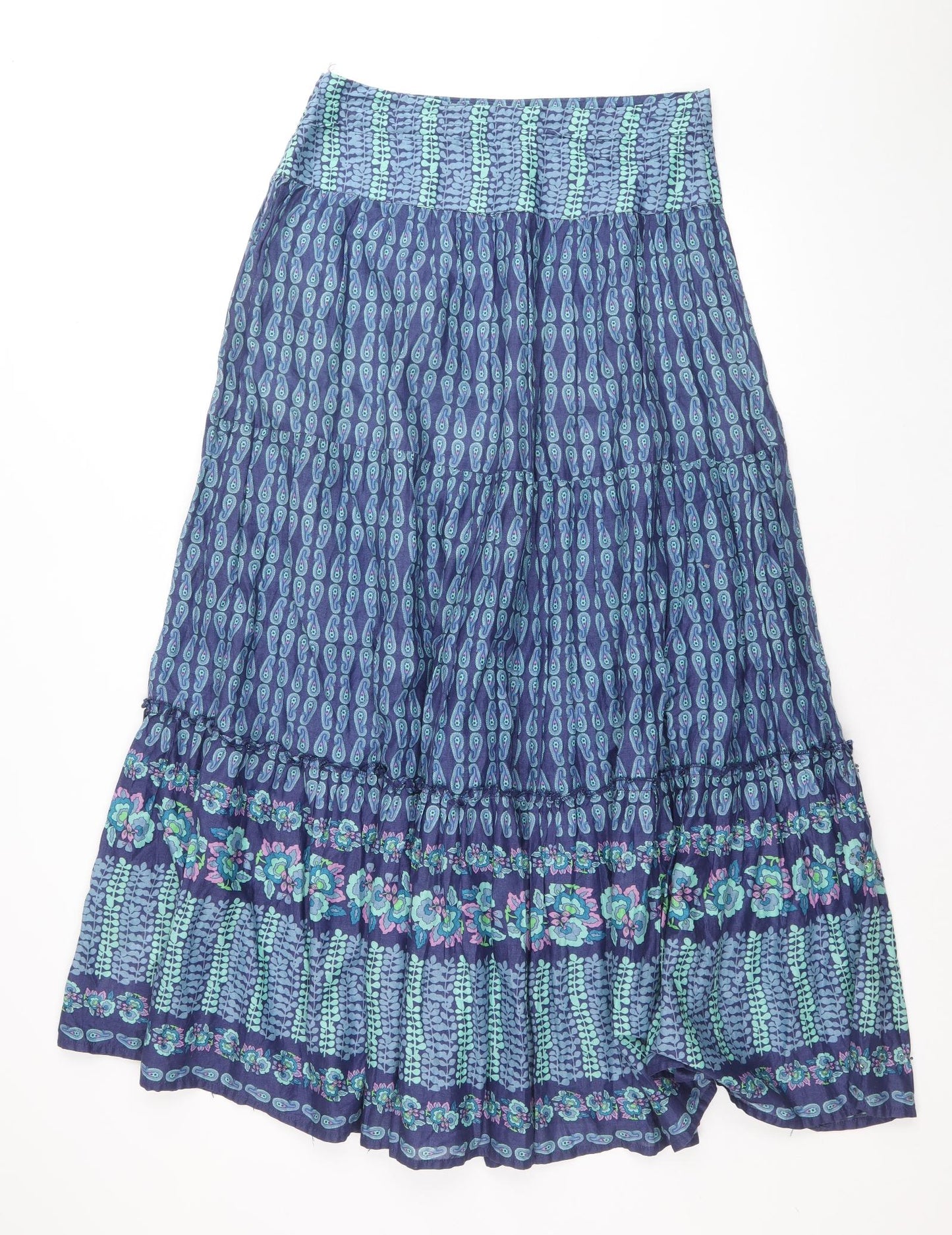 New Look Womens Blue Geometric Cotton Peasant Skirt Size 8 Zip
