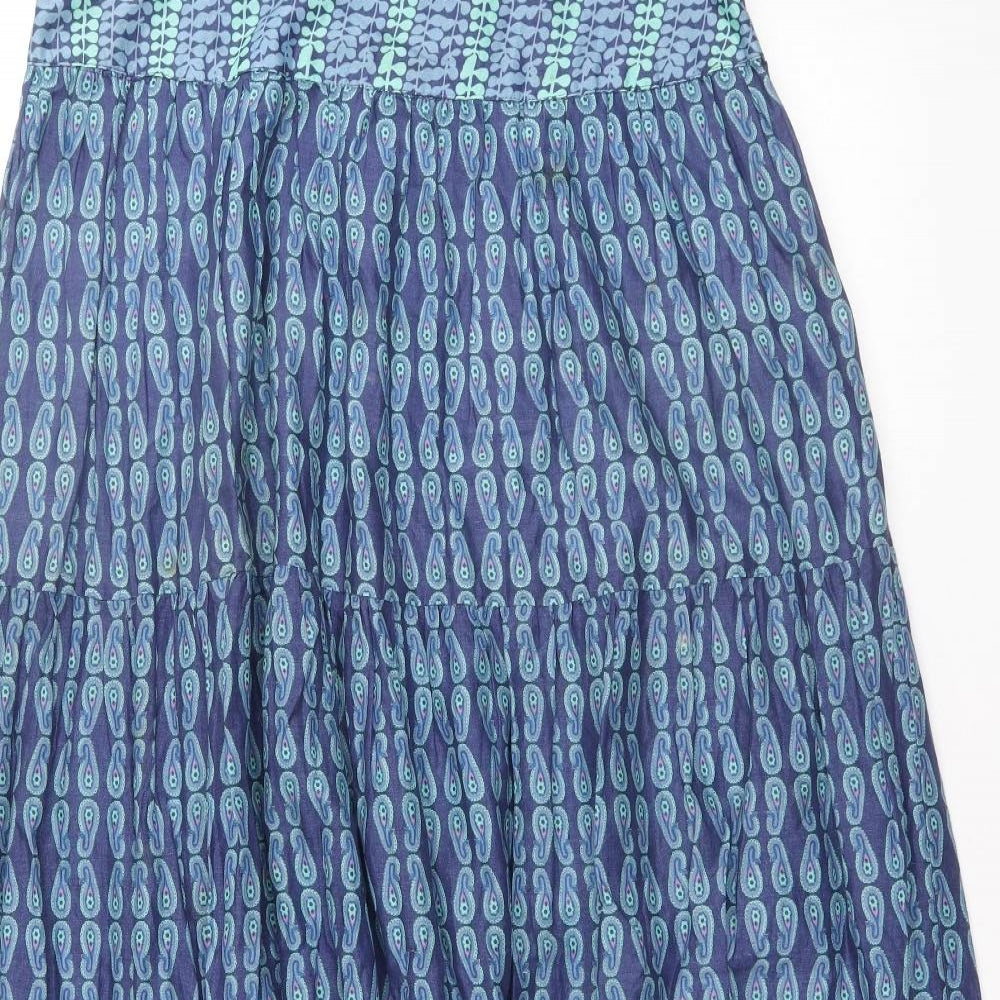 New Look Womens Blue Geometric Cotton Peasant Skirt Size 8 Zip