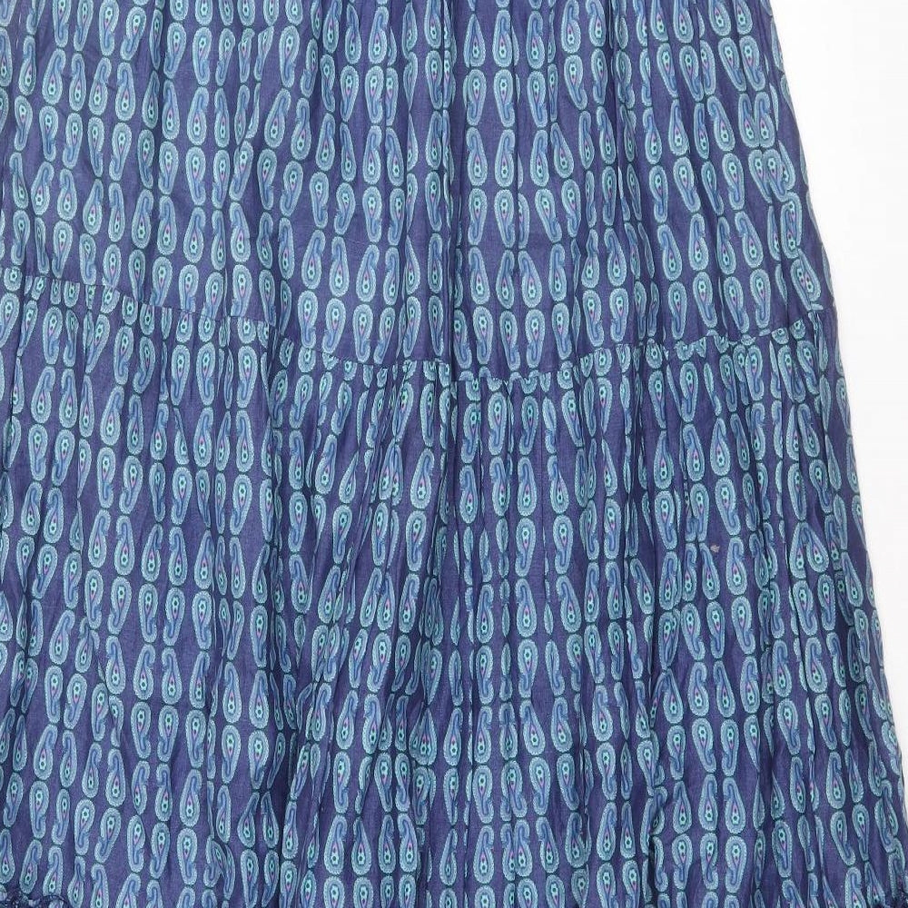 New Look Womens Blue Geometric Cotton Peasant Skirt Size 8 Zip