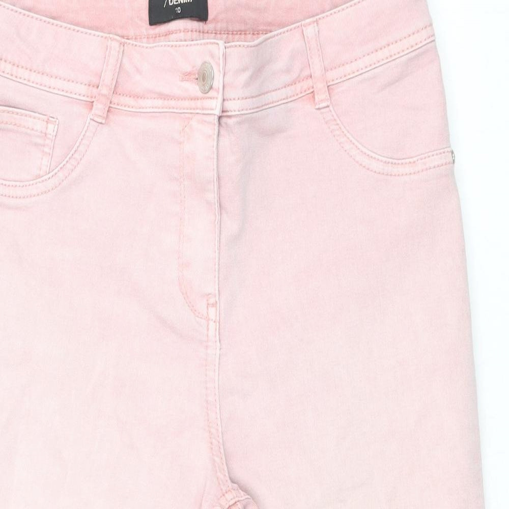 Matalan Womens Pink Cotton Cropped Jeans Size 10 Regular Zip