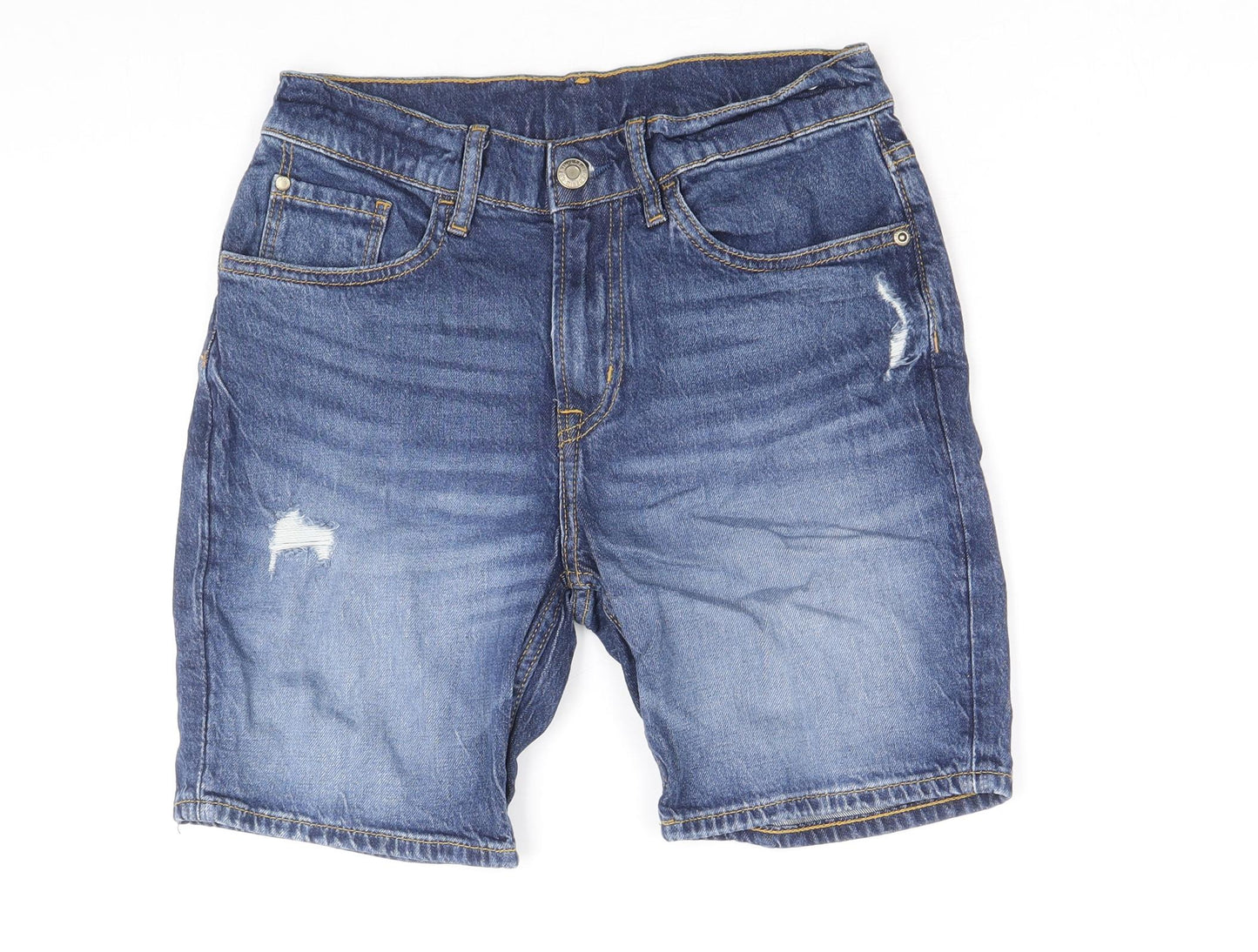 H&M Boys Blue Cotton Bermuda Shorts Size 10-11 Years Regular Zip - Distressed