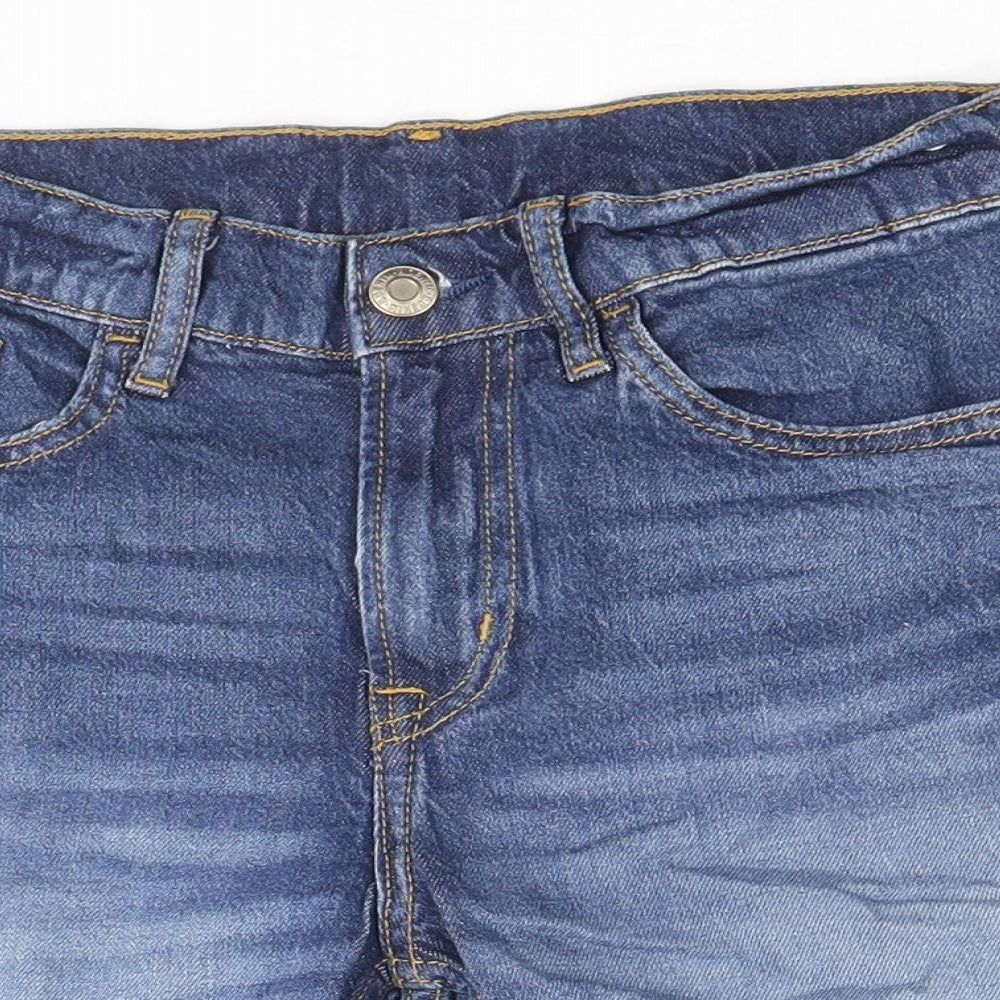 H&M Boys Blue Cotton Bermuda Shorts Size 10-11 Years Regular Zip - Distressed