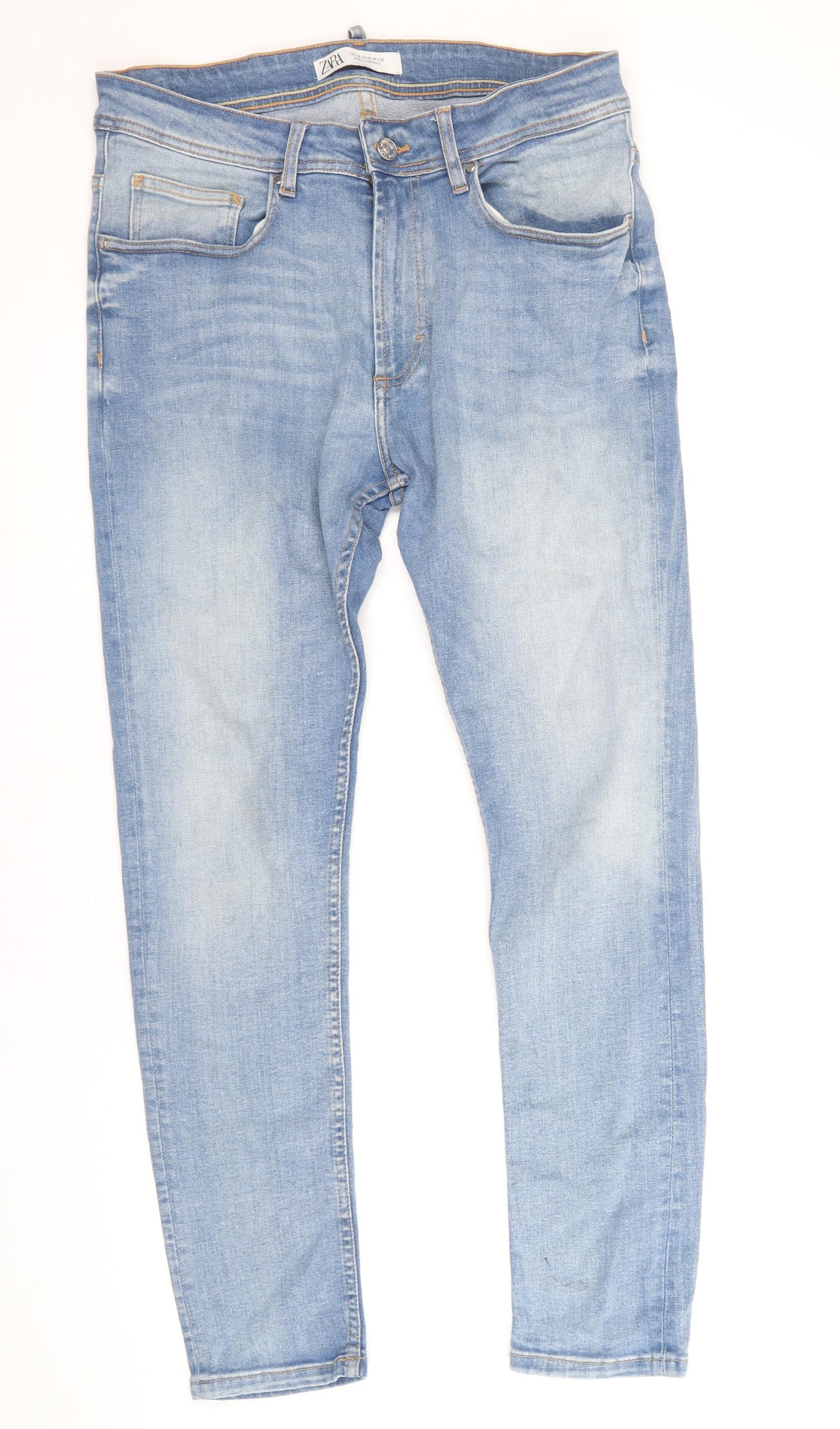 Zara Mens Blue Cotton Skinny Jeans Size 34 in Regular Zip