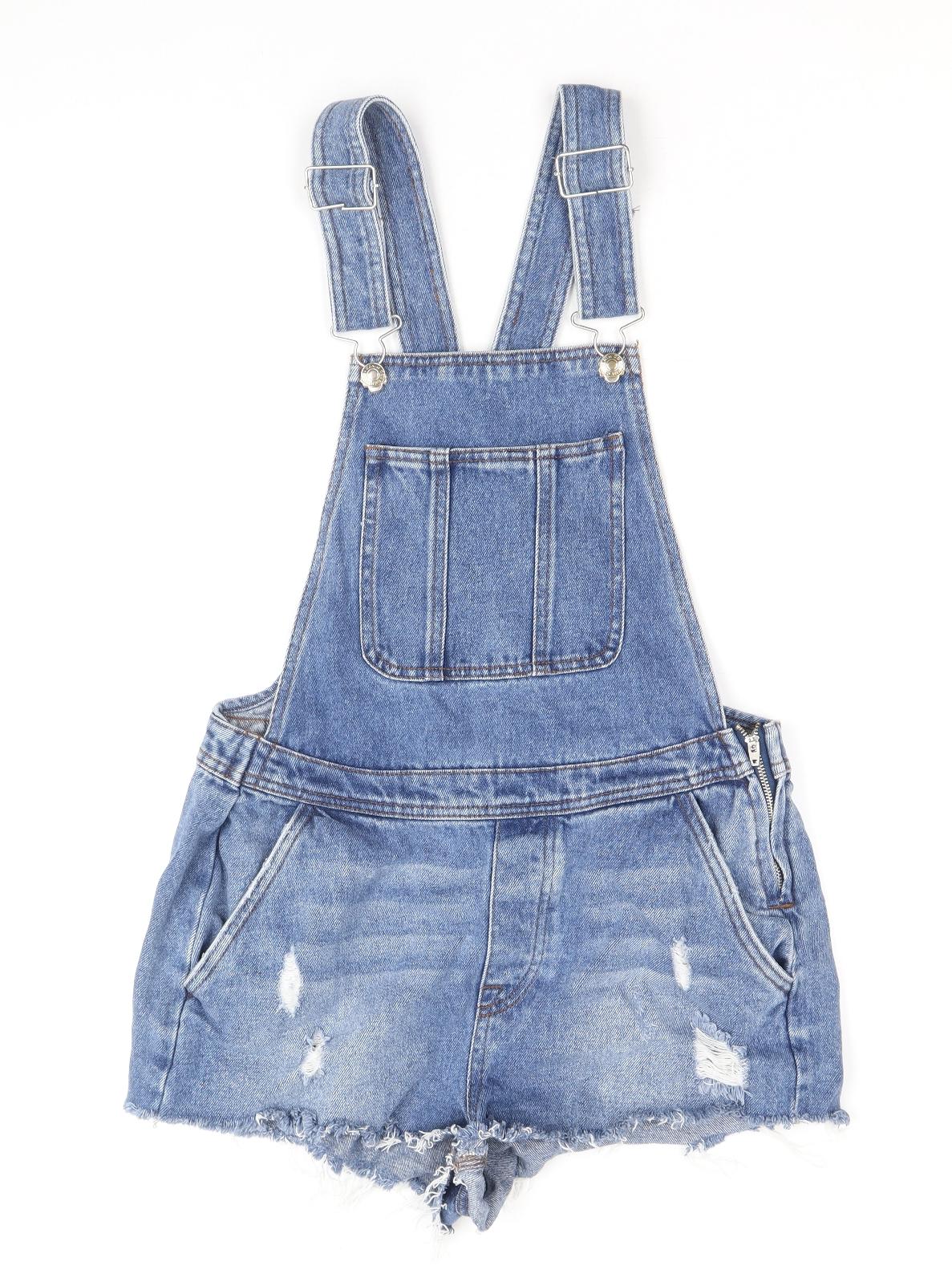 Denim & Co. Womens Black Cotton Dungaree One-Piece Size 10 Zip