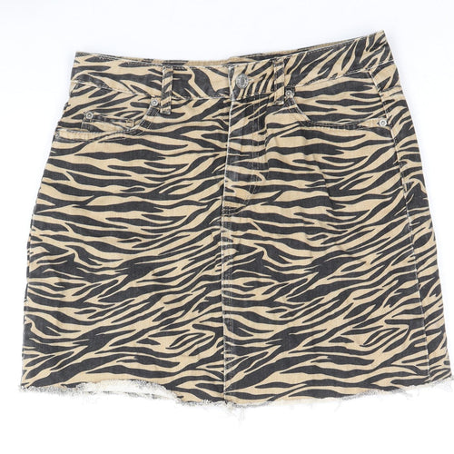 Denim & Co. Womens Black Animal Print Cotton Straight & Pencil Skirt Size 8 Zip - Tiger Pattern