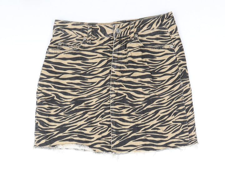 Denim & Co. Womens Black Animal Print Cotton Straight & Pencil Skirt Size 8 Zip - Tiger Pattern