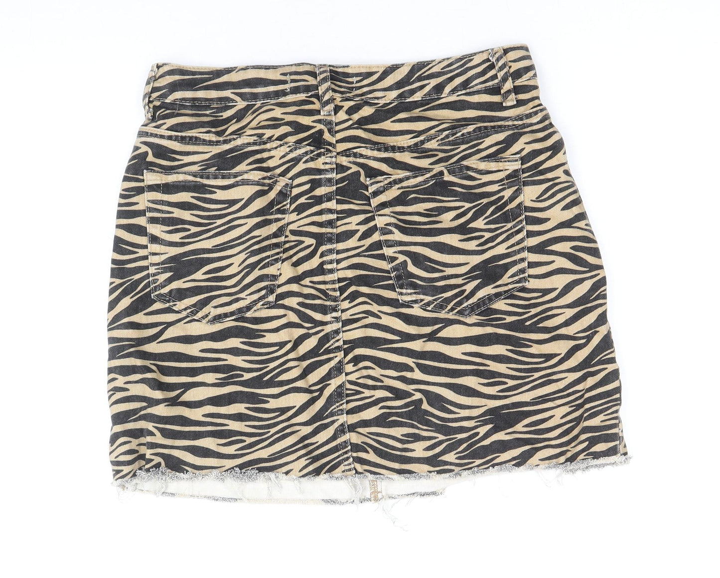 Denim & Co. Womens Black Animal Print Cotton Straight & Pencil Skirt Size 8 Zip - Tiger Pattern