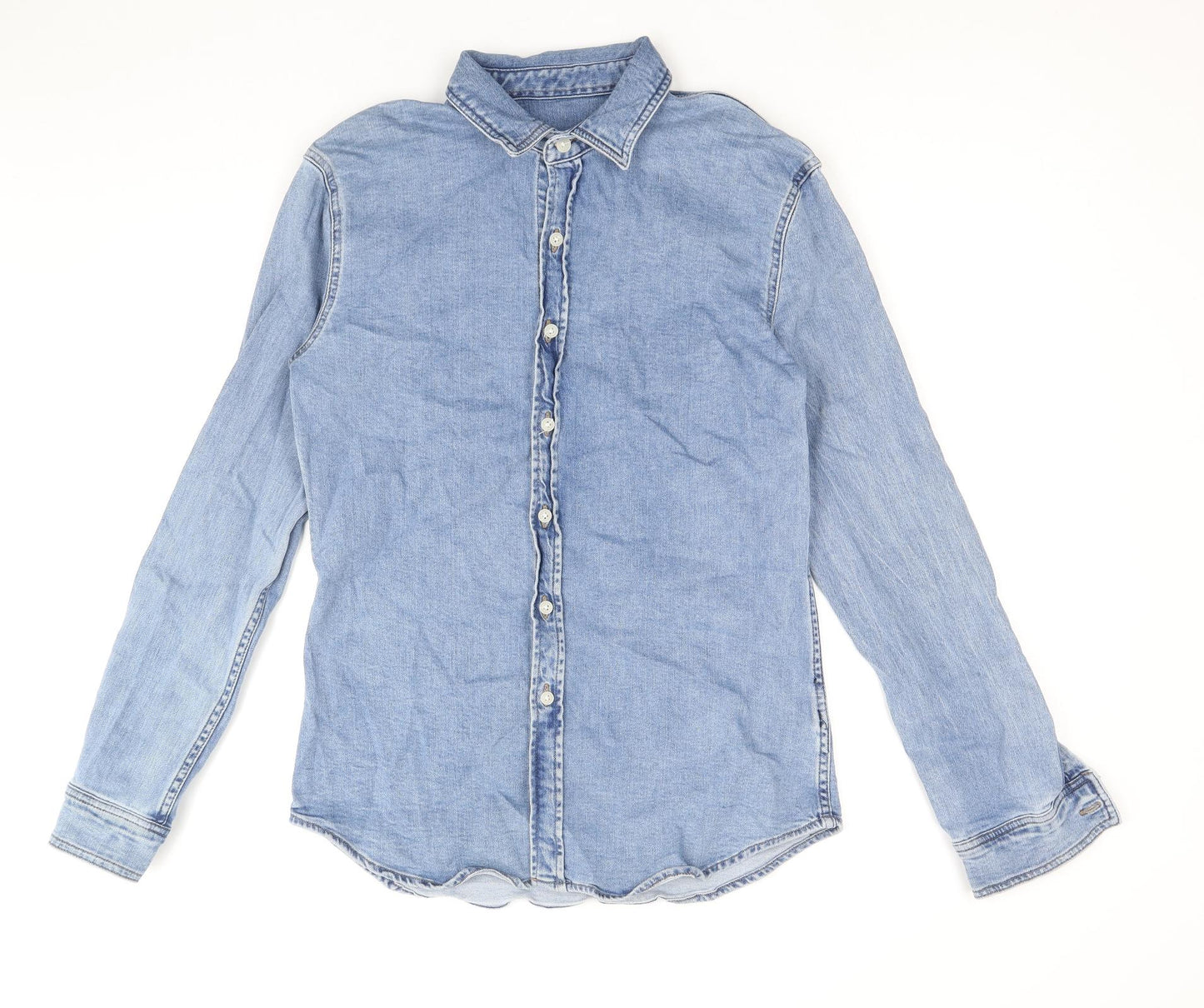 Topman Mens Blue Cotton Button-Up Size M Collared Button