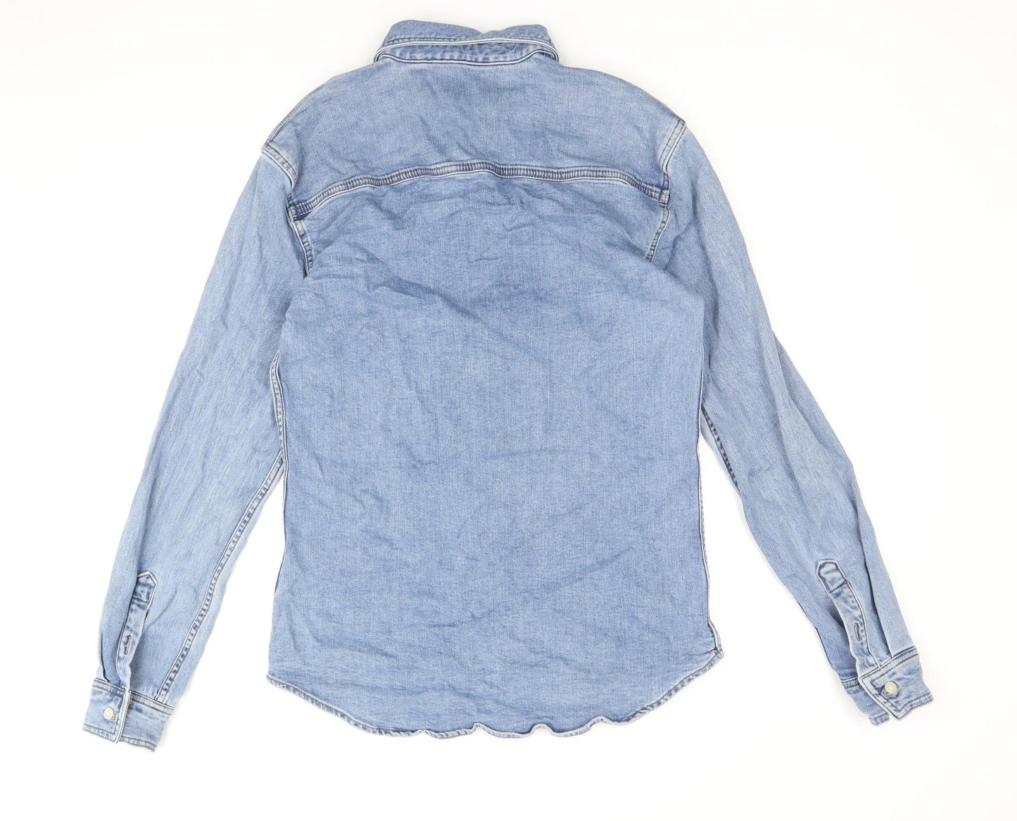 Topman Mens Blue Cotton Button-Up Size M Collared Button