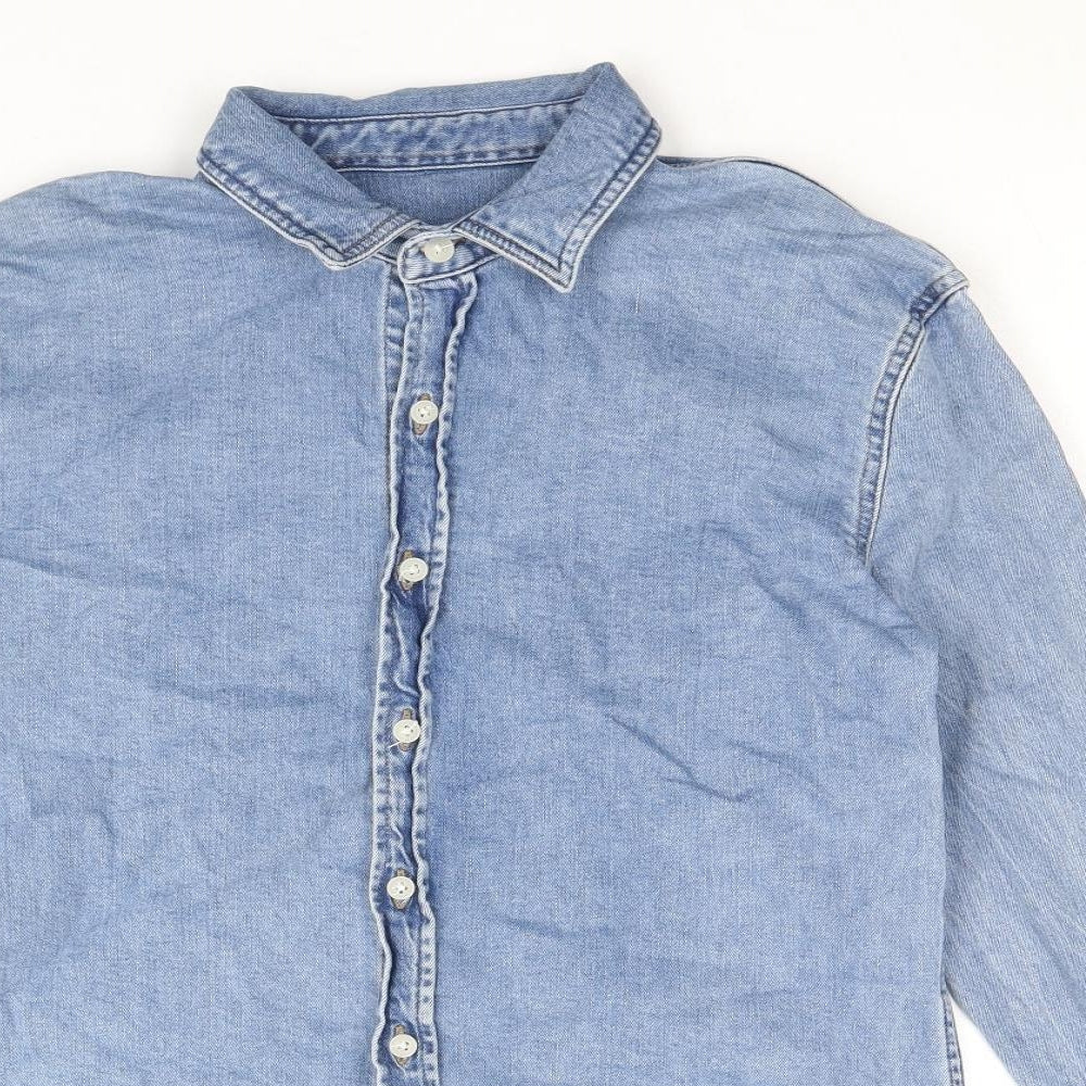 Topman Mens Blue Cotton Button-Up Size M Collared Button