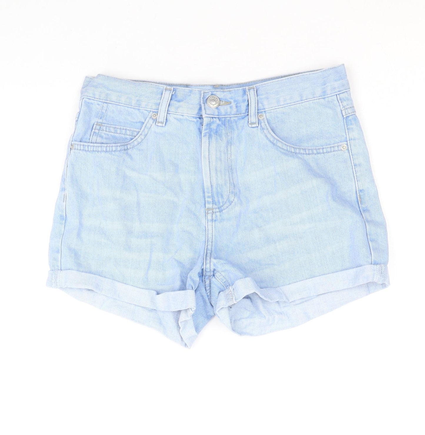 Topshop Womens Blue Cotton Mom Shorts Size 8 Regular Zip