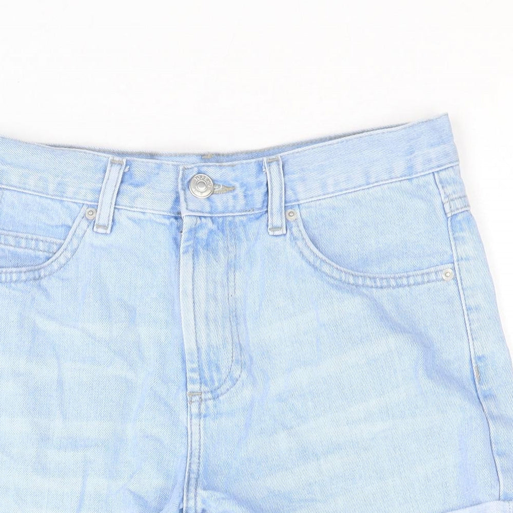 Topshop Womens Blue Cotton Mom Shorts Size 8 Regular Zip