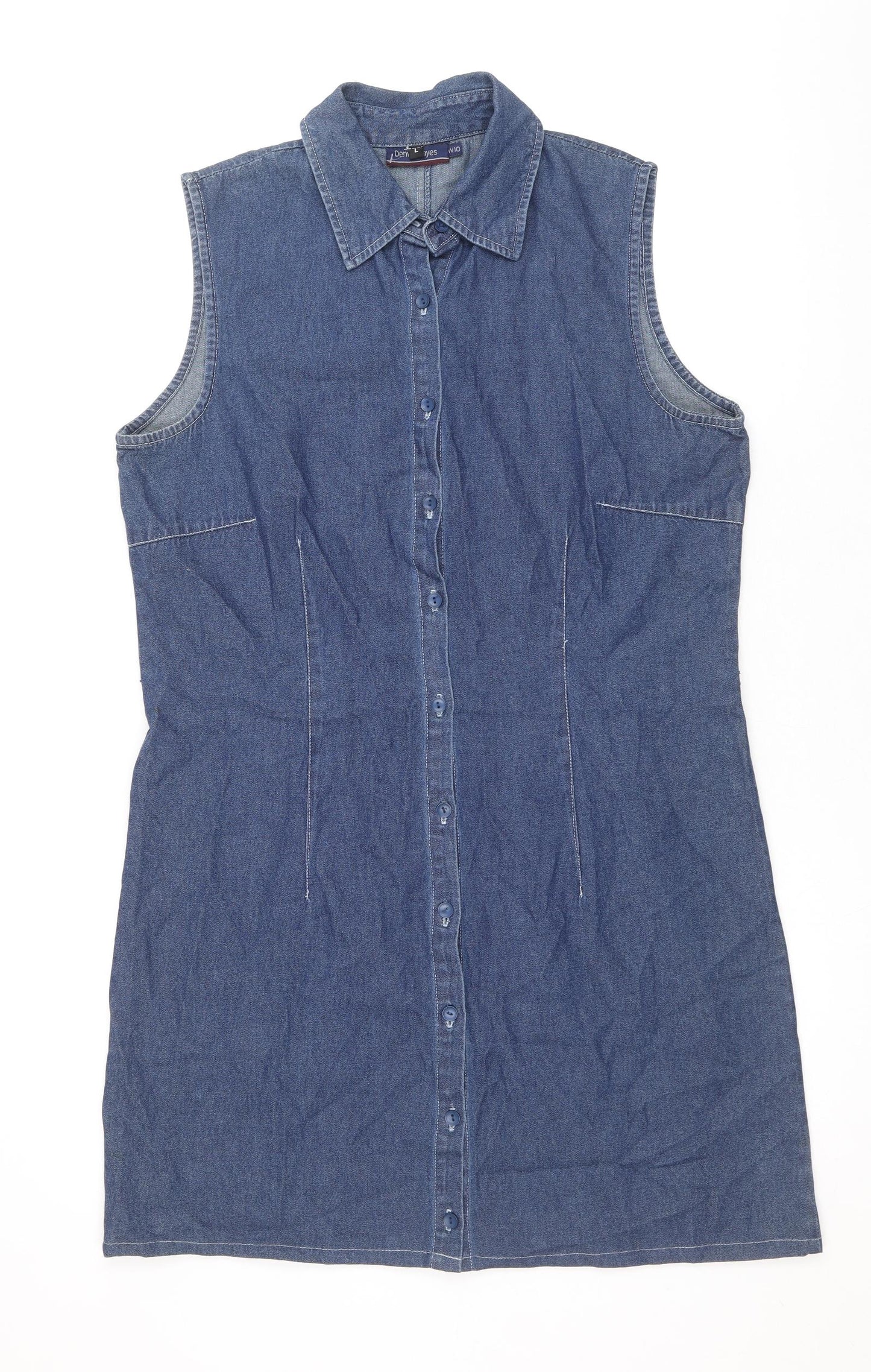 Denver Hayes Womens Blue Cotton Shirt Dress Size 10 Collared Button