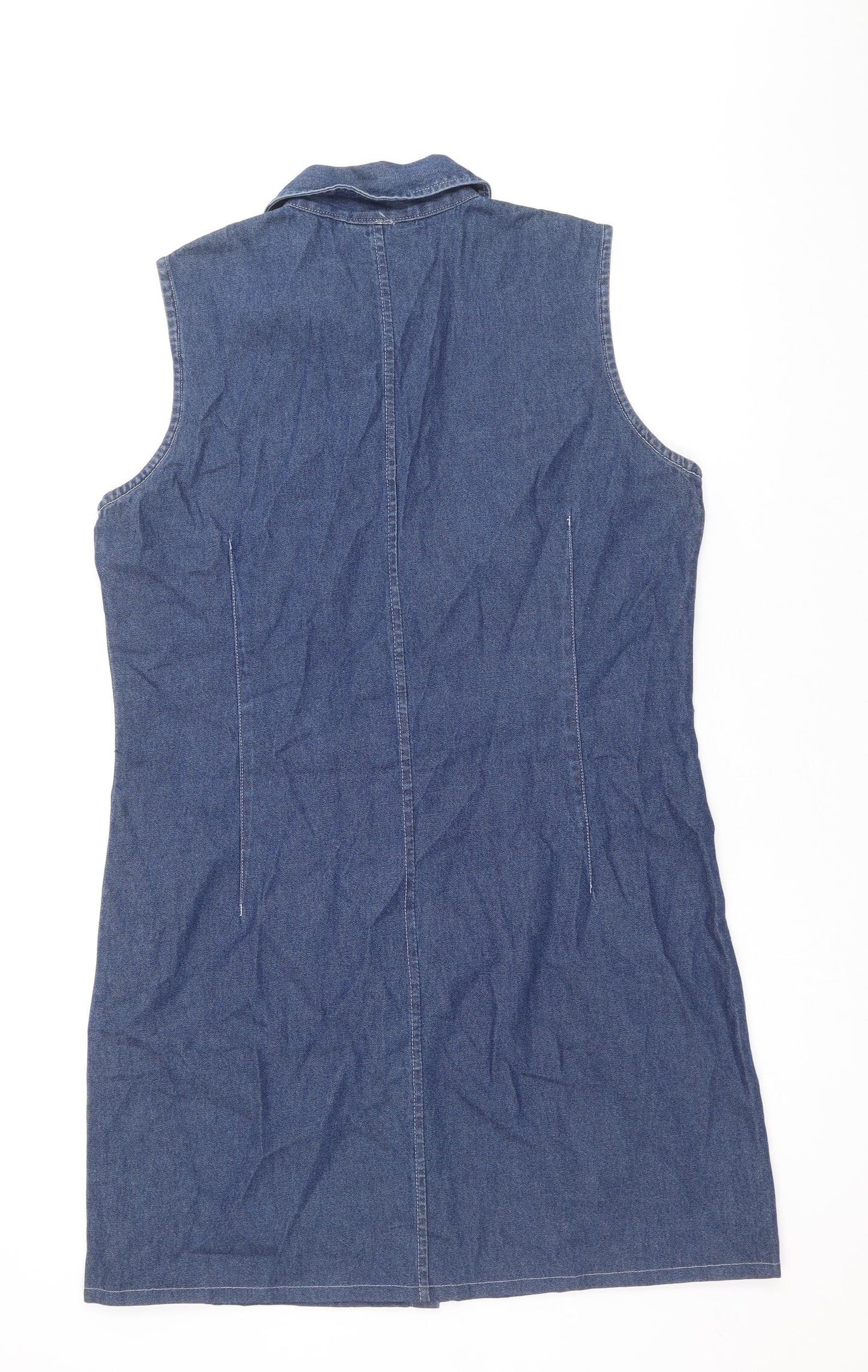 Denver Hayes Womens Blue Cotton Shirt Dress Size 10 Collared Button