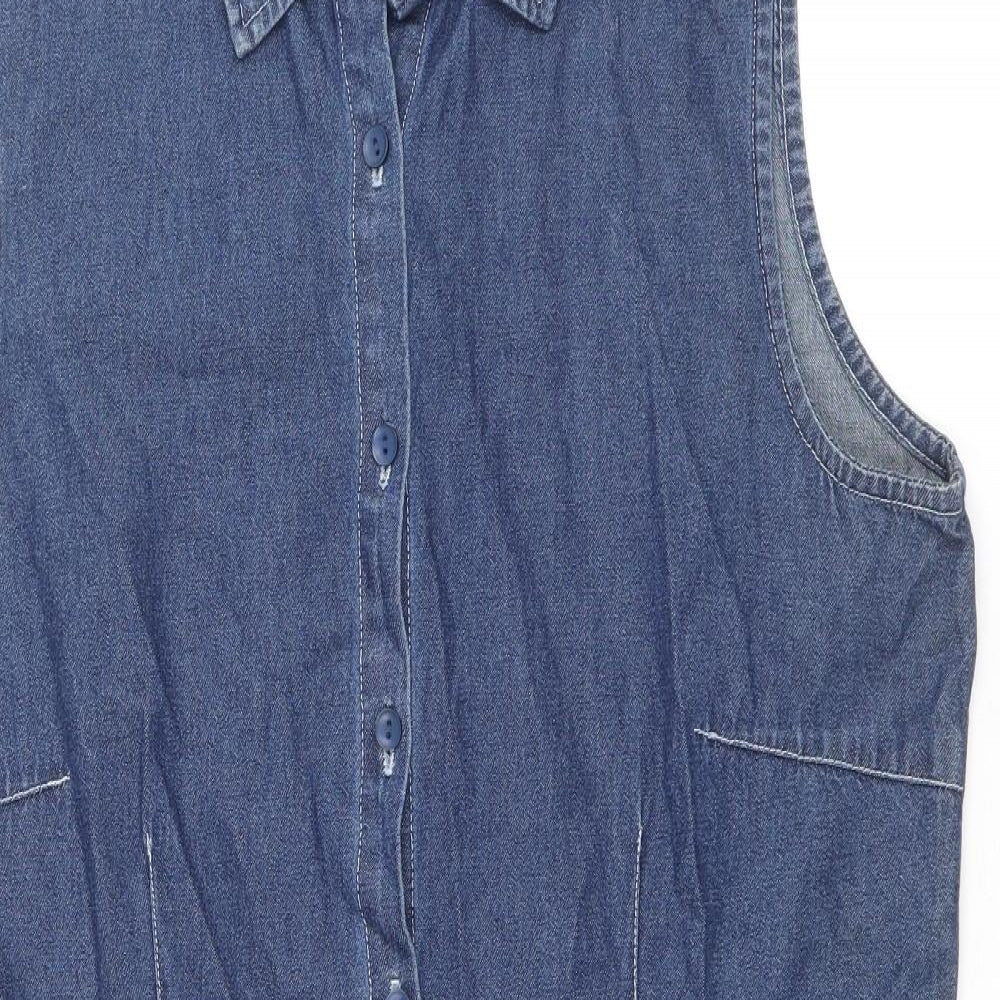 Denver Hayes Womens Blue Cotton Shirt Dress Size 10 Collared Button