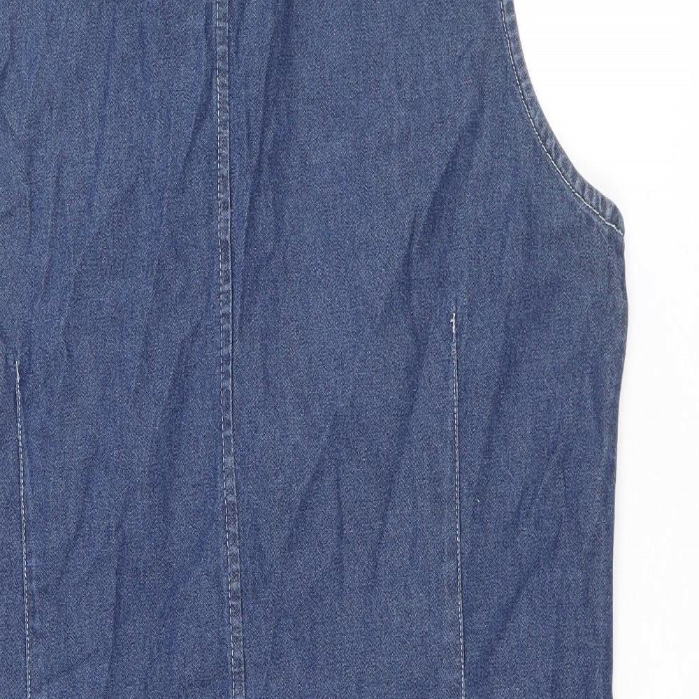 Denver Hayes Womens Blue Cotton Shirt Dress Size 10 Collared Button