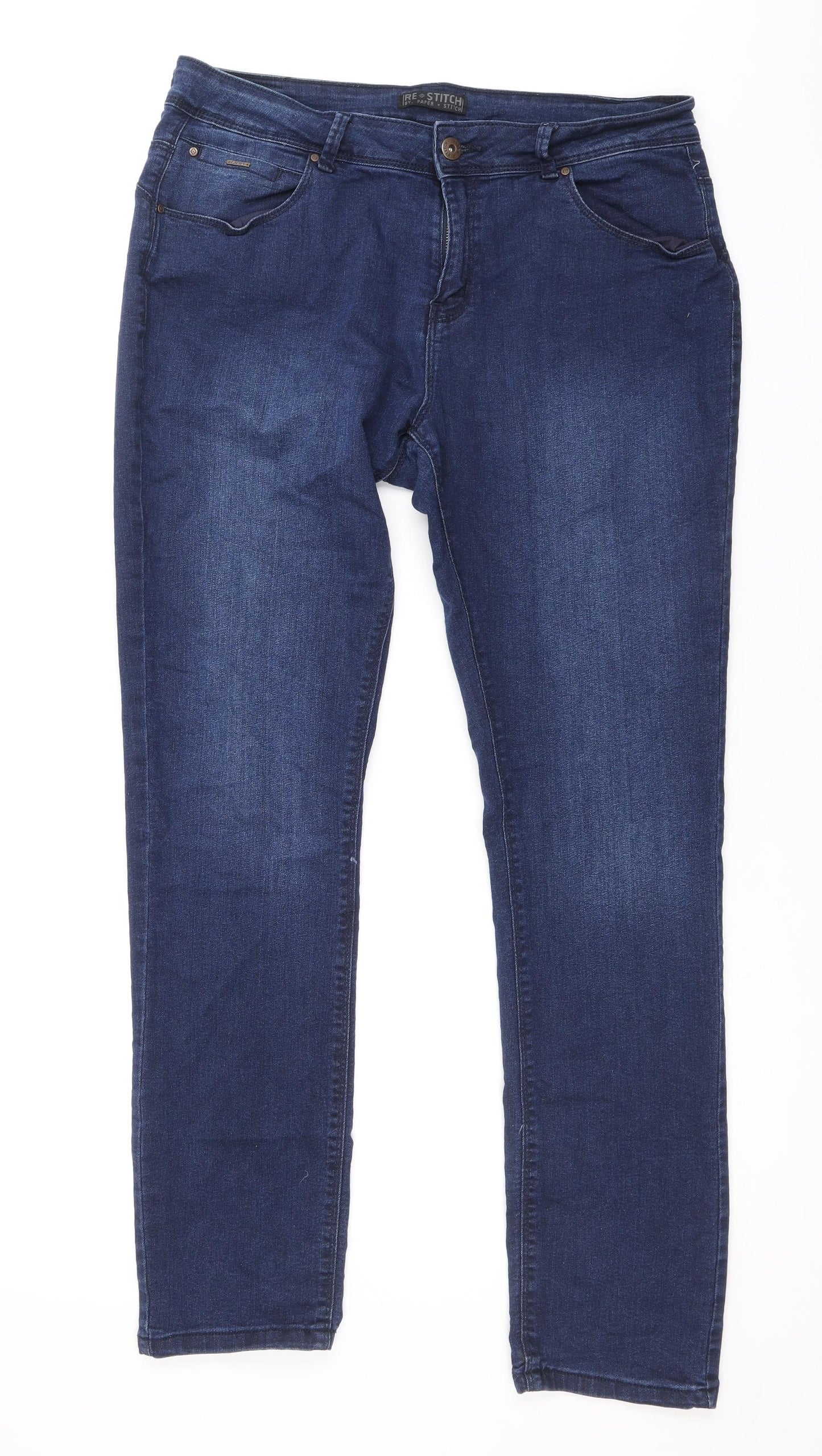Paper + Stitch Womens Blue Cotton Straight Jeans Size 34 in Regular Zip
