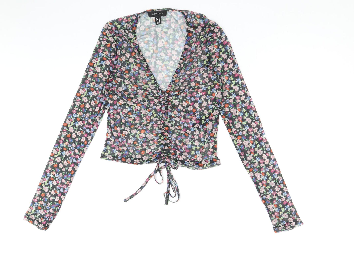 New Look Womens Multicoloured Floral Polyester Basic Blouse Size 8 V-Neck - Tie front