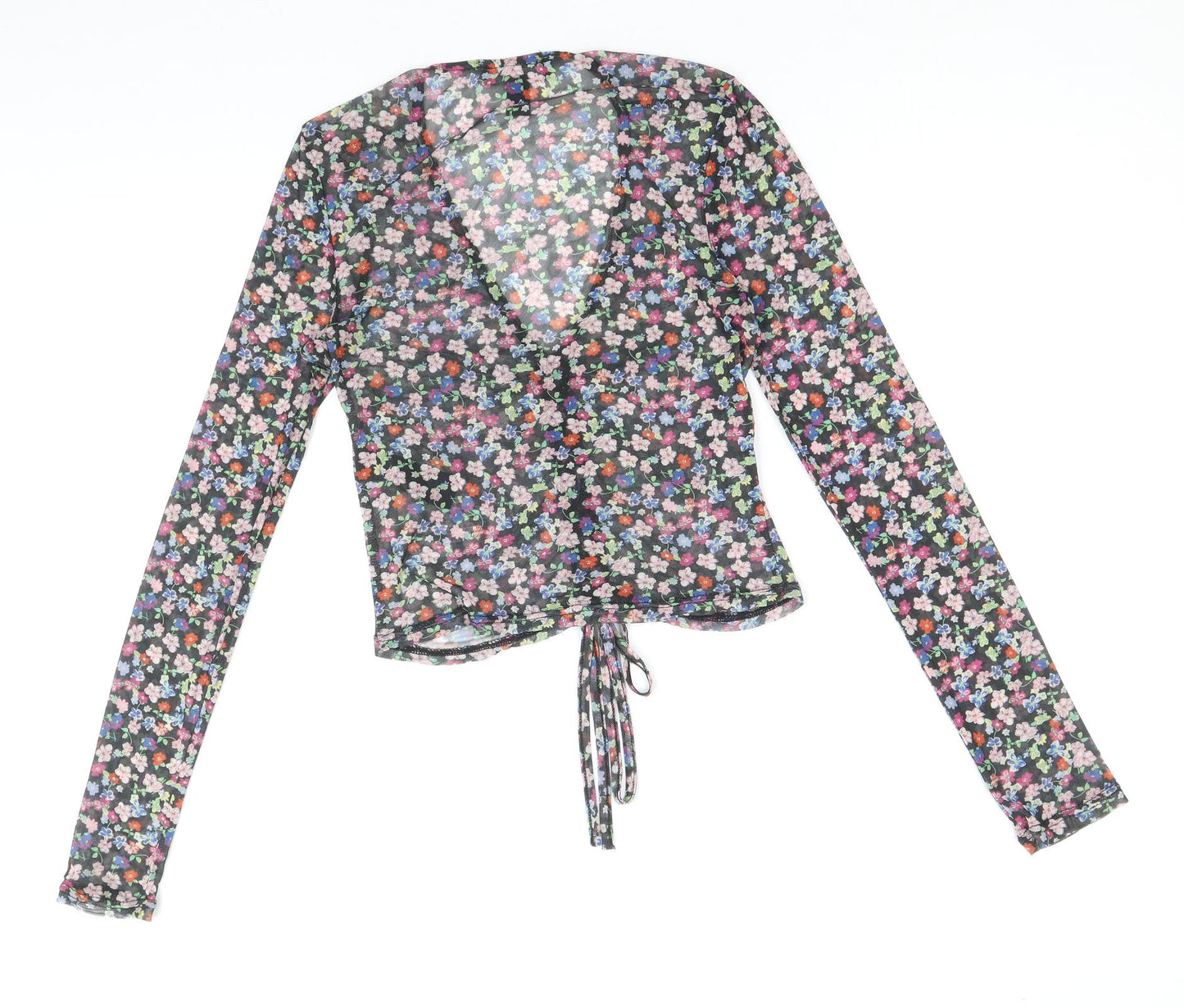 New Look Womens Multicoloured Floral Polyester Basic Blouse Size 8 V-Neck - Tie front