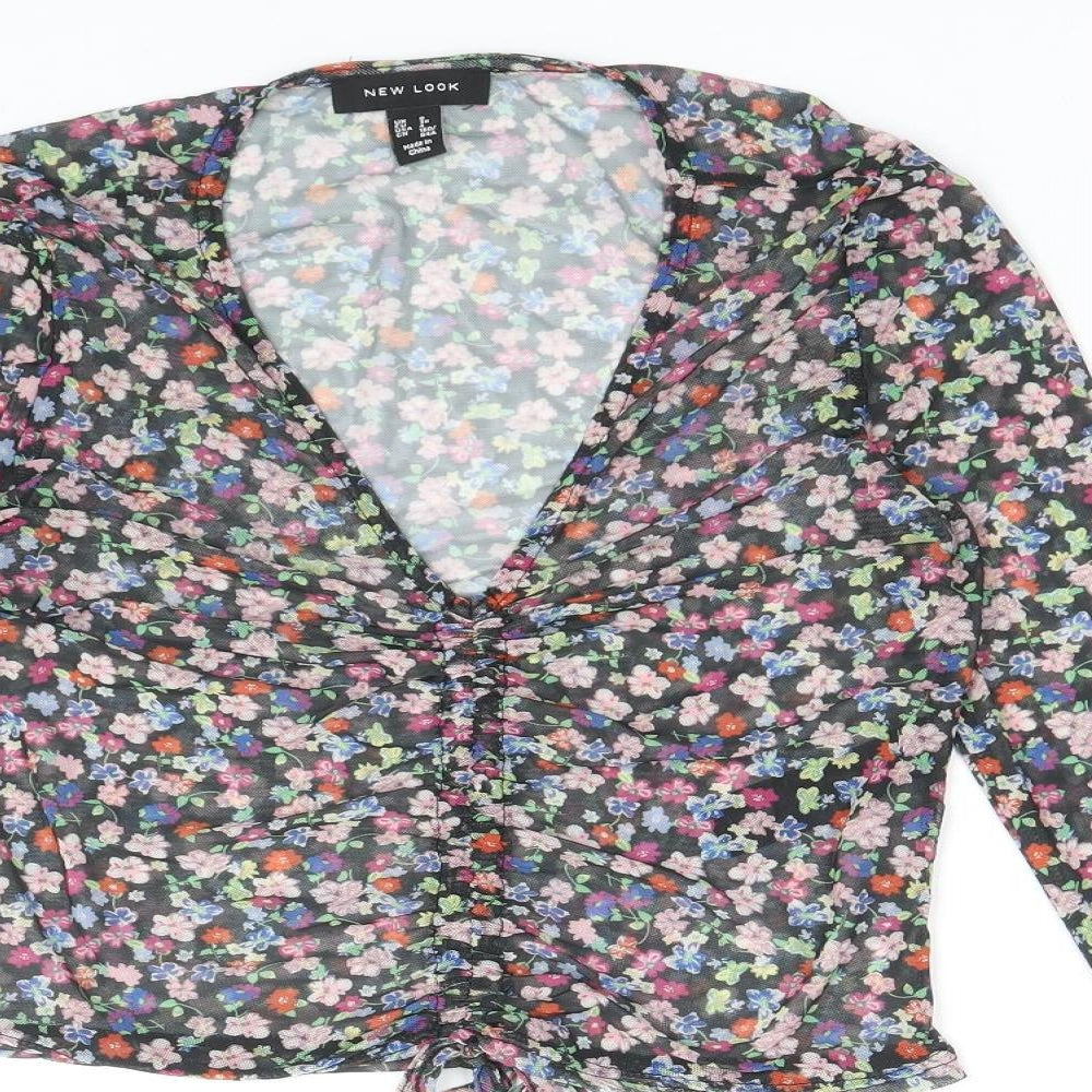 New Look Womens Multicoloured Floral Polyester Basic Blouse Size 8 V-Neck - Tie front