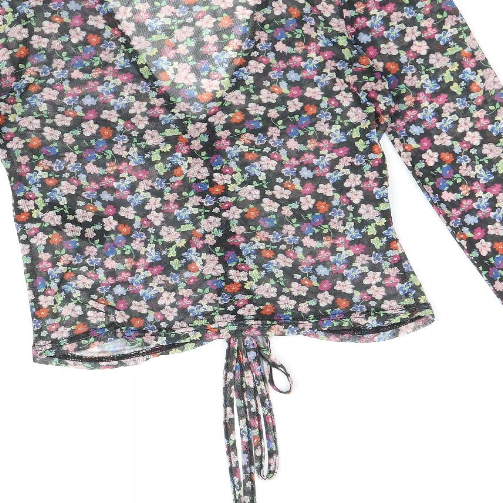 New Look Womens Multicoloured Floral Polyester Basic Blouse Size 8 V-Neck - Tie front