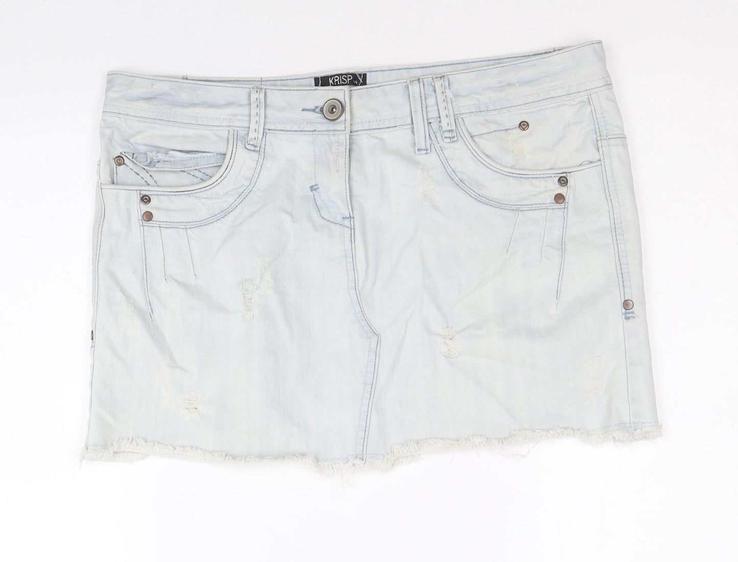 Krisp Womens Blue Cotton Mini Skirt Size 14 Zip