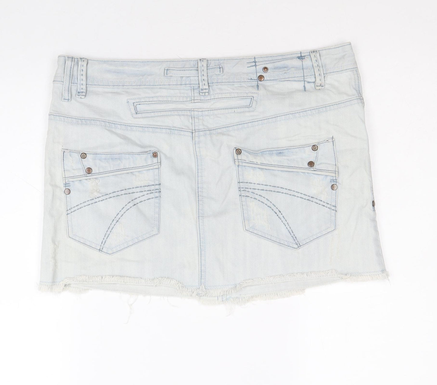 Krisp Womens Blue Cotton Mini Skirt Size 14 Zip