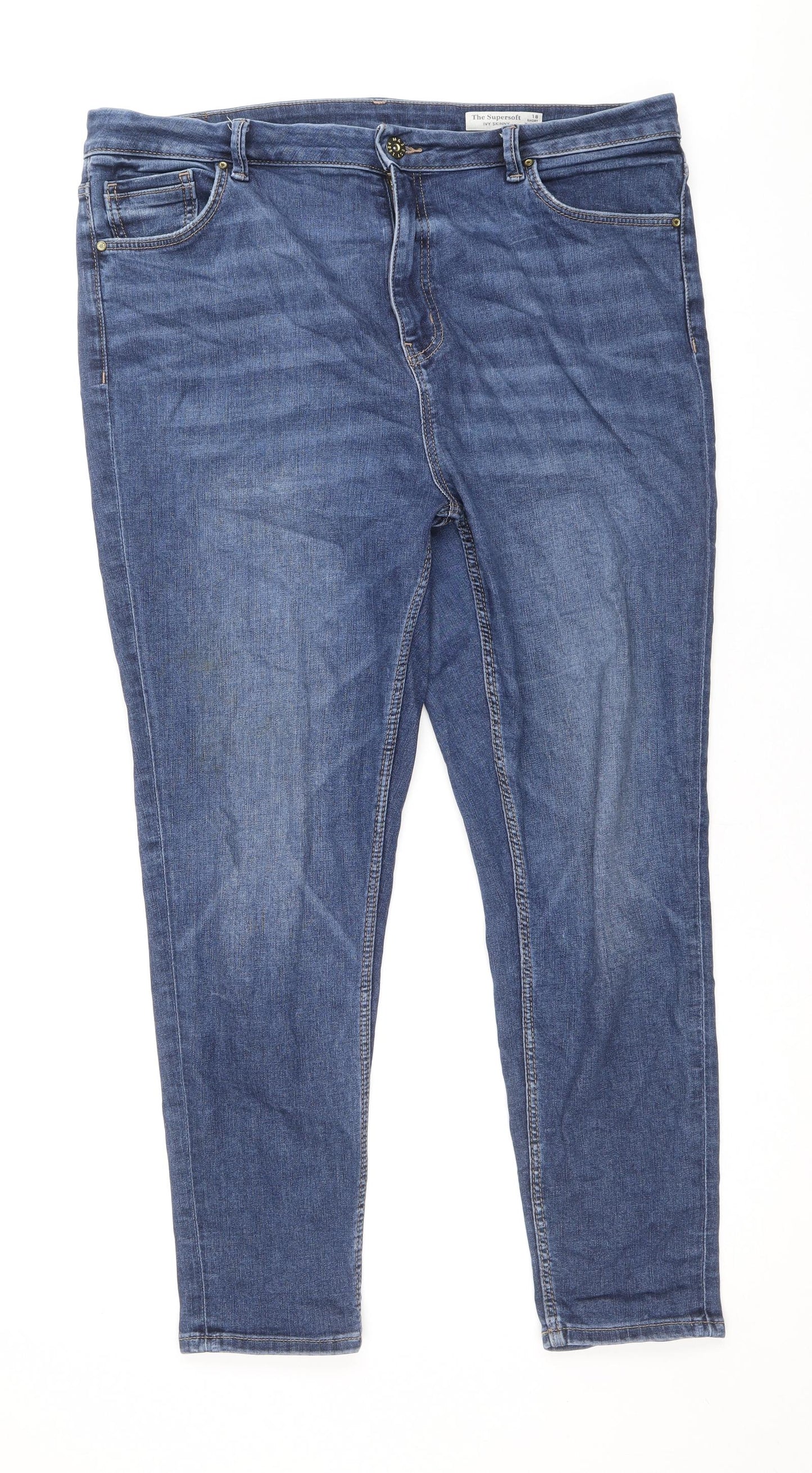Marks and Spencer Womens Blue Cotton Skinny Jeans Size 18 Regular Zip - Short Length